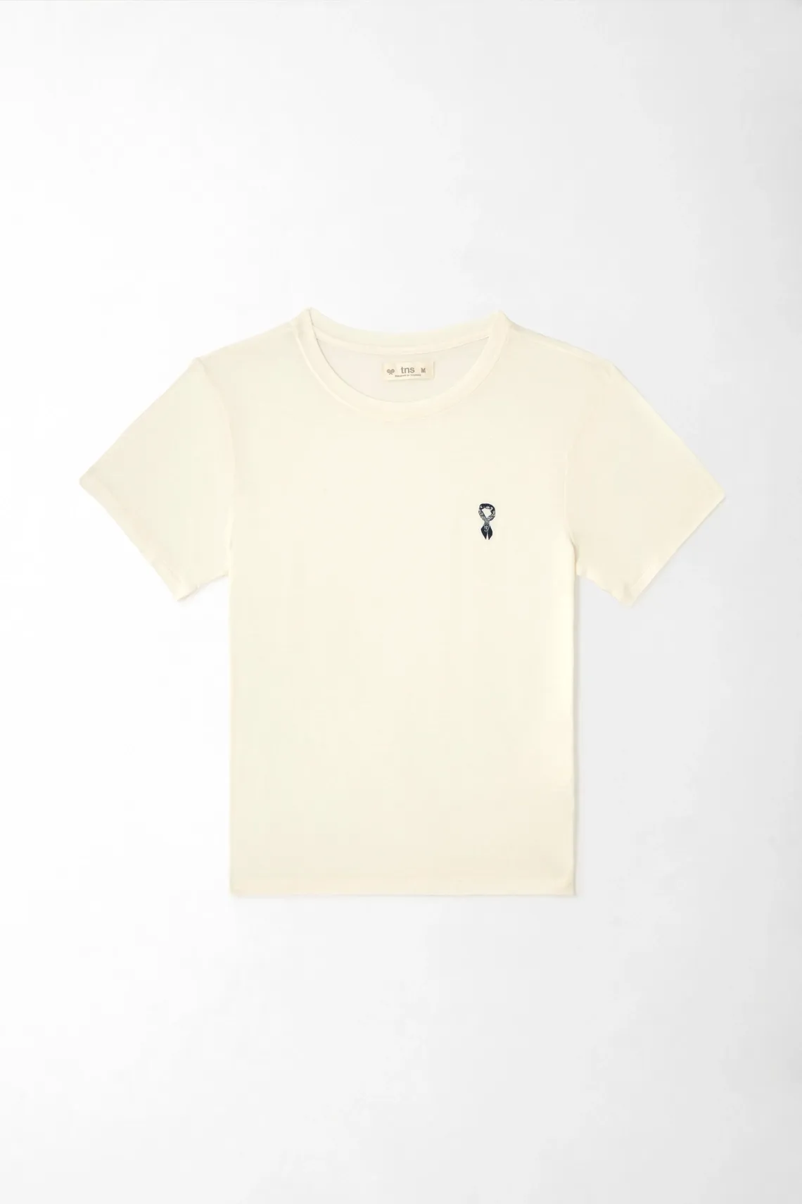 Camiseta para mujer en algodón marfil fit ceñido con bordado