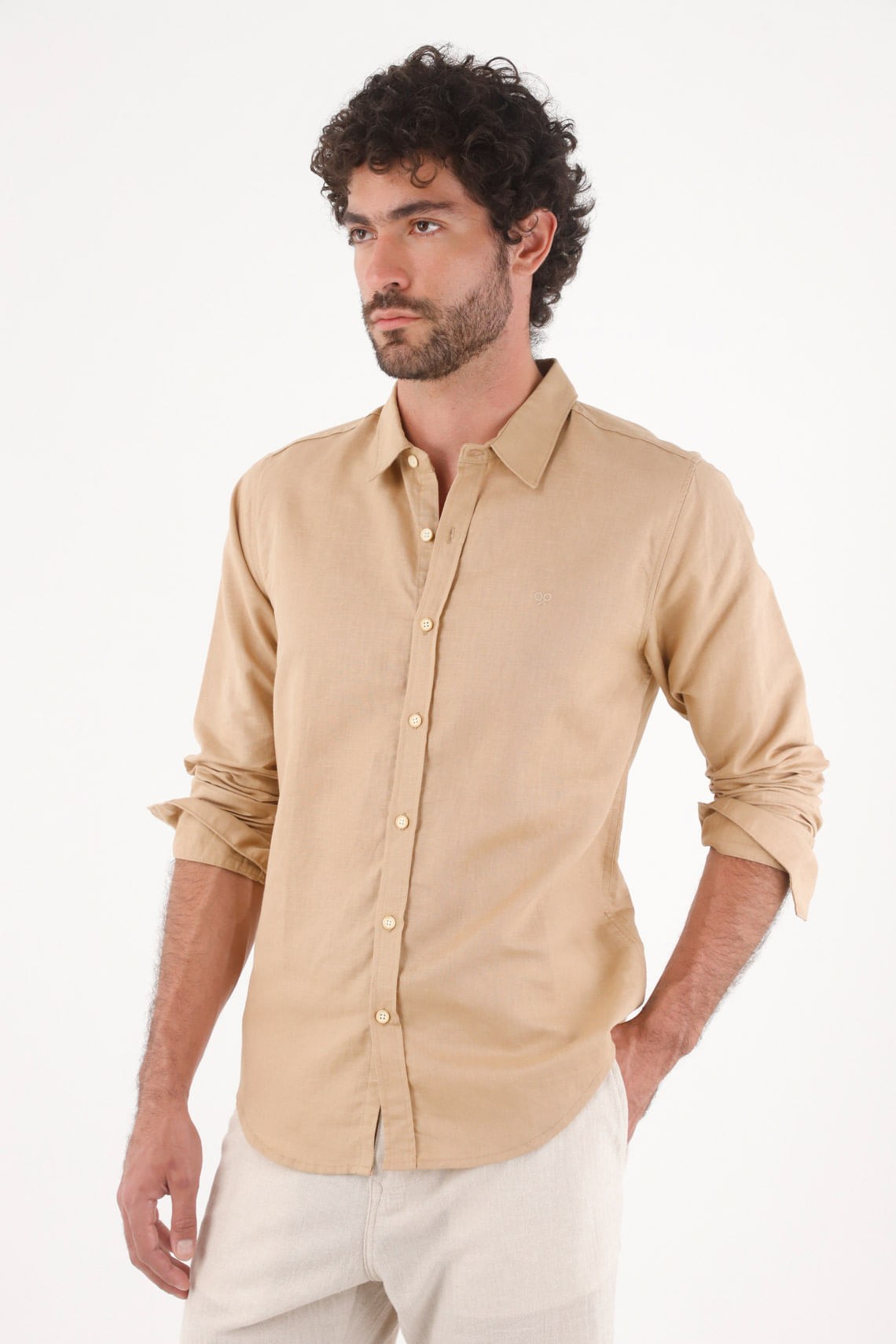 Camisa para hombre en lino arena fit regular y fresca