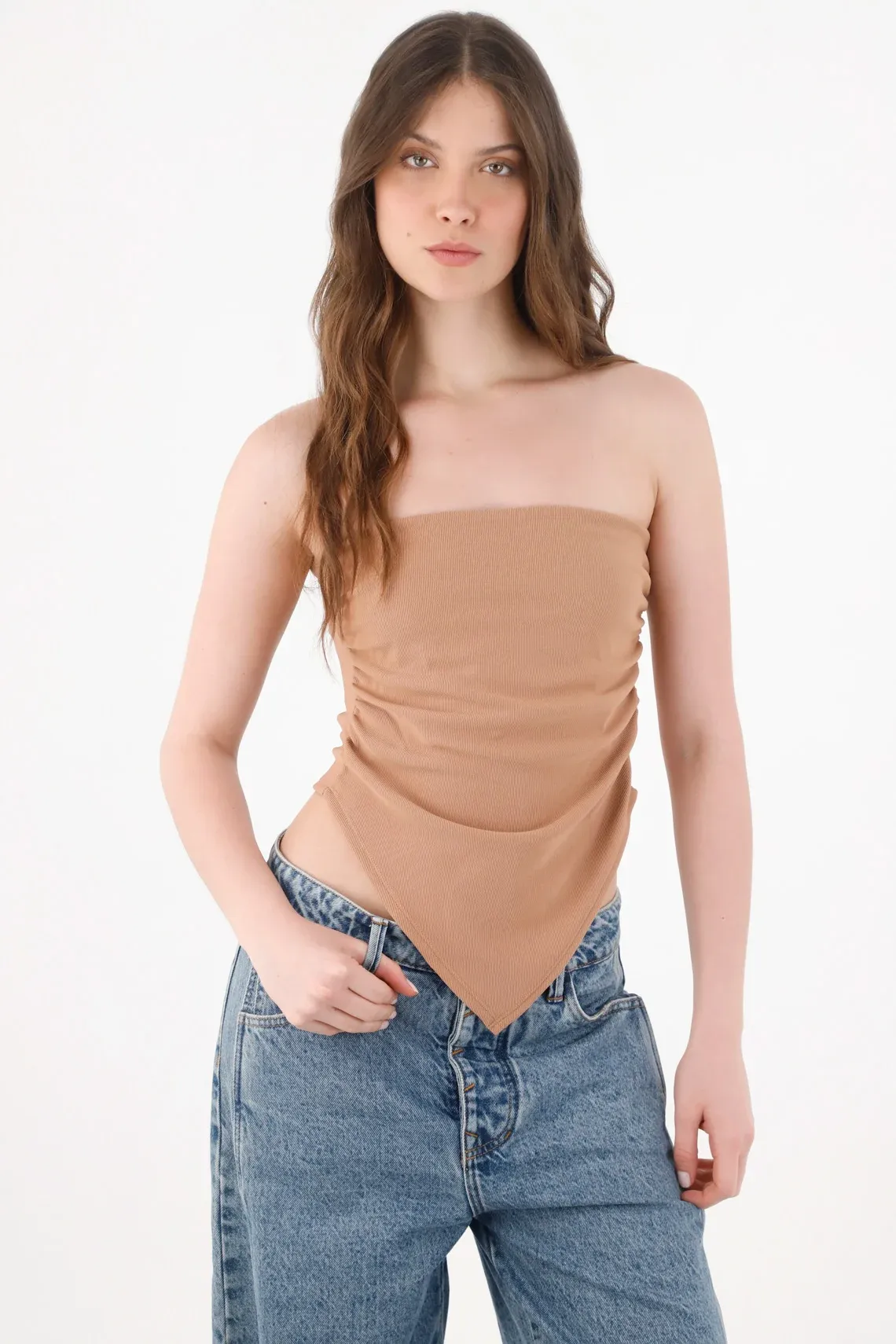 Top sin tirantes mujer en poliéster arena ajustado bajo pañuelo