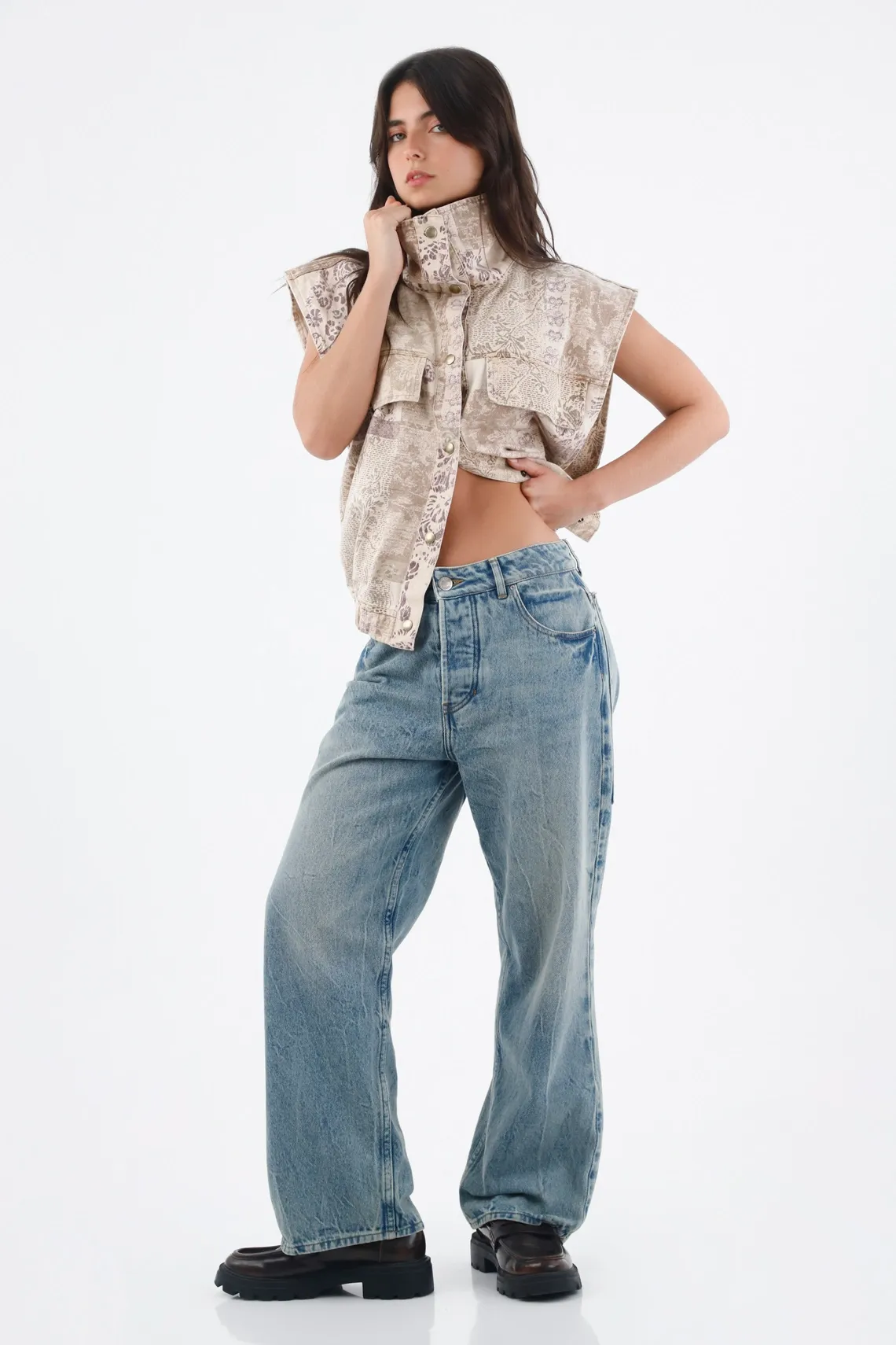 Jean para mujer en algodón azul recto con pretina