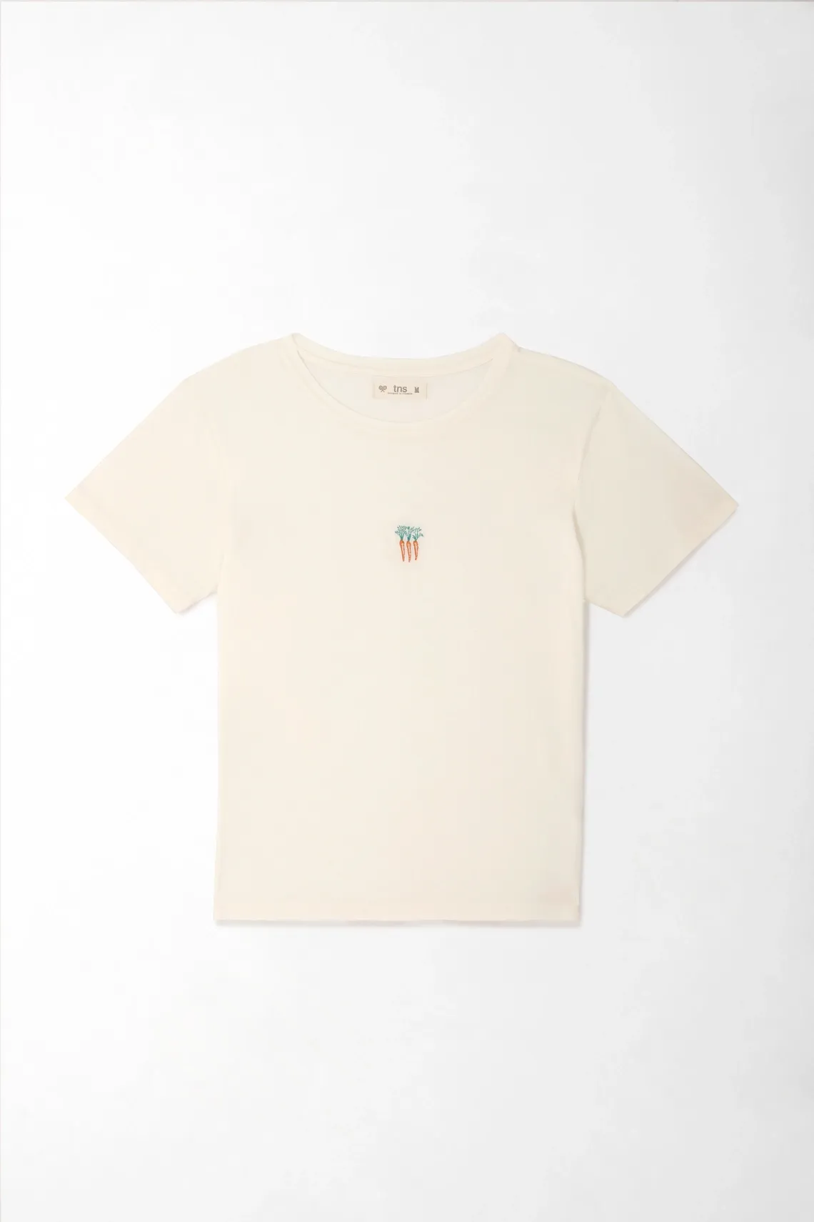 Camiseta para mujer de algodón crema fit clásico con bordado