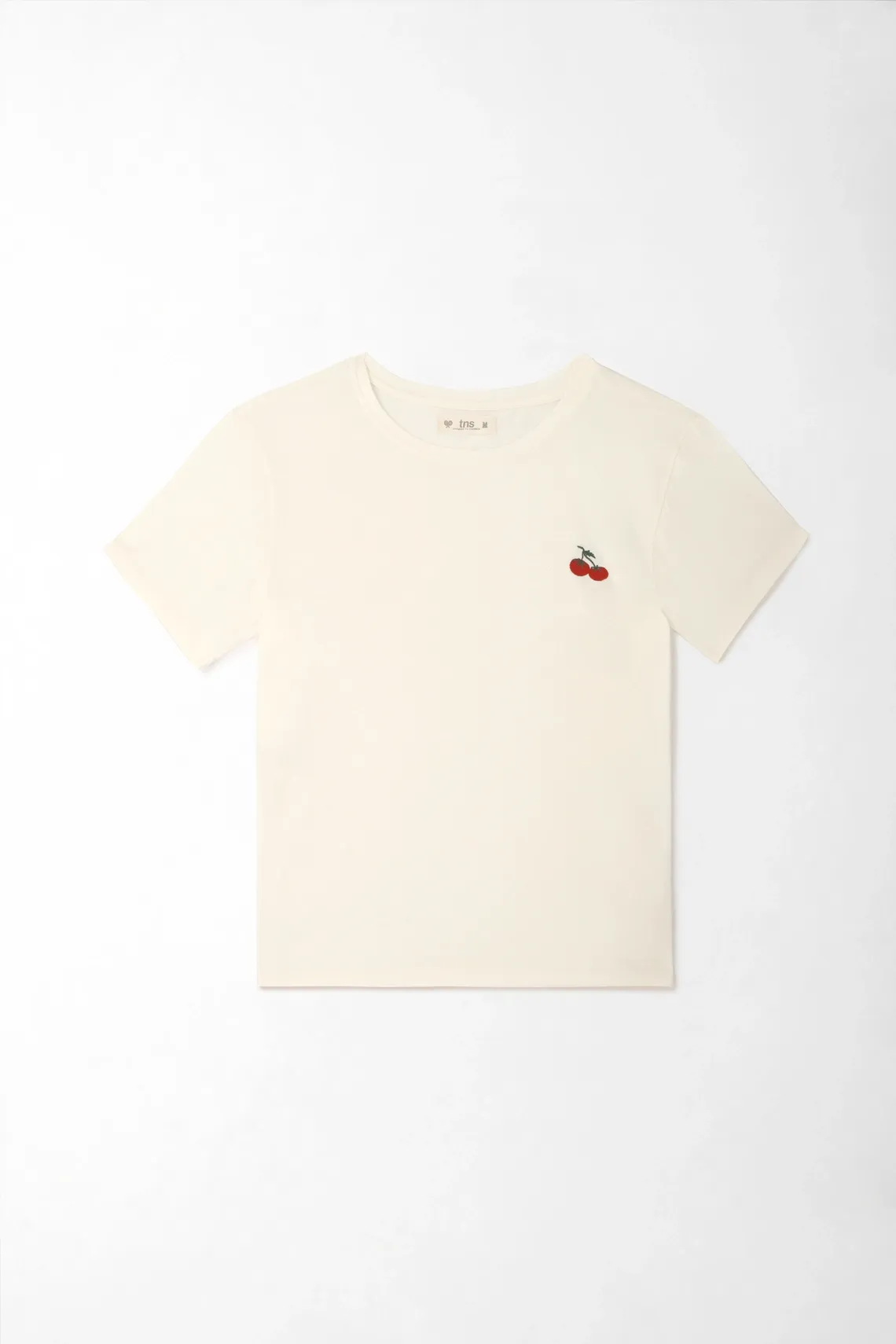 Camiseta para mujer algodón crudo corte clásico cerezas