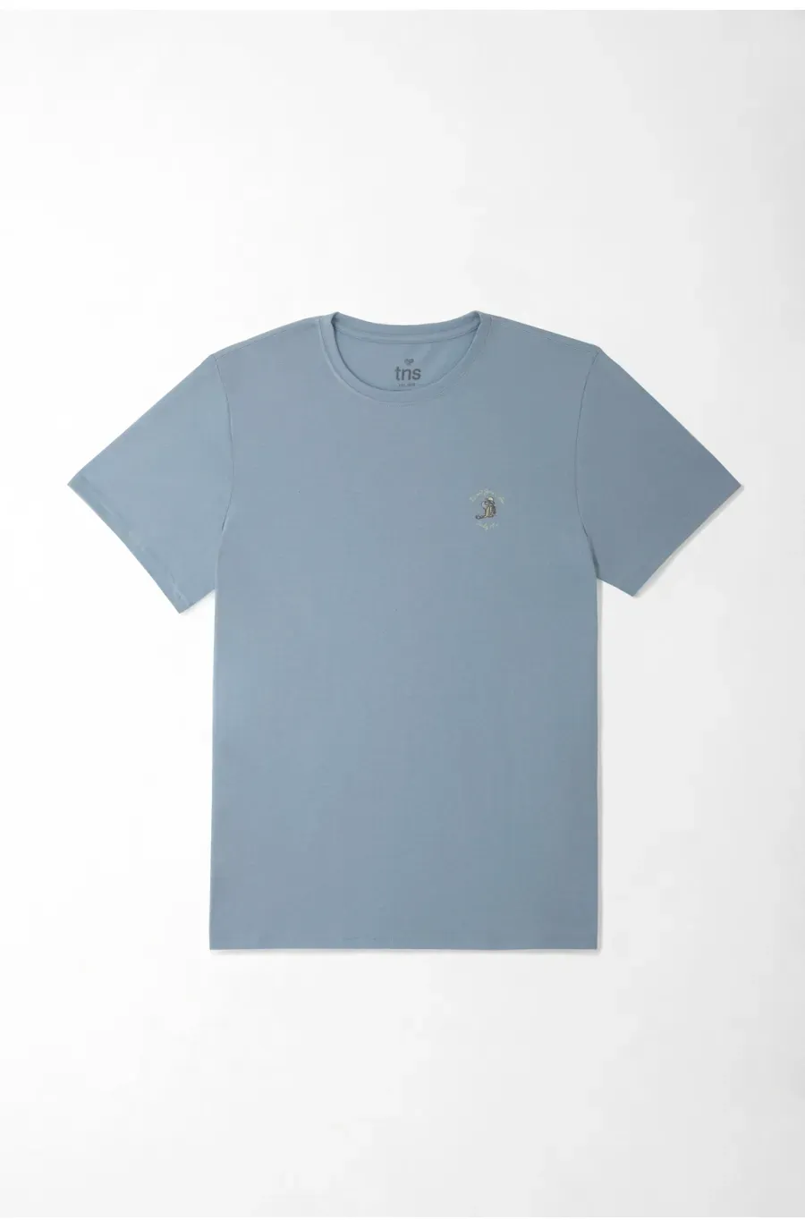 Camiseta para hombre algodón azul grisáceo corte recto con gráfico