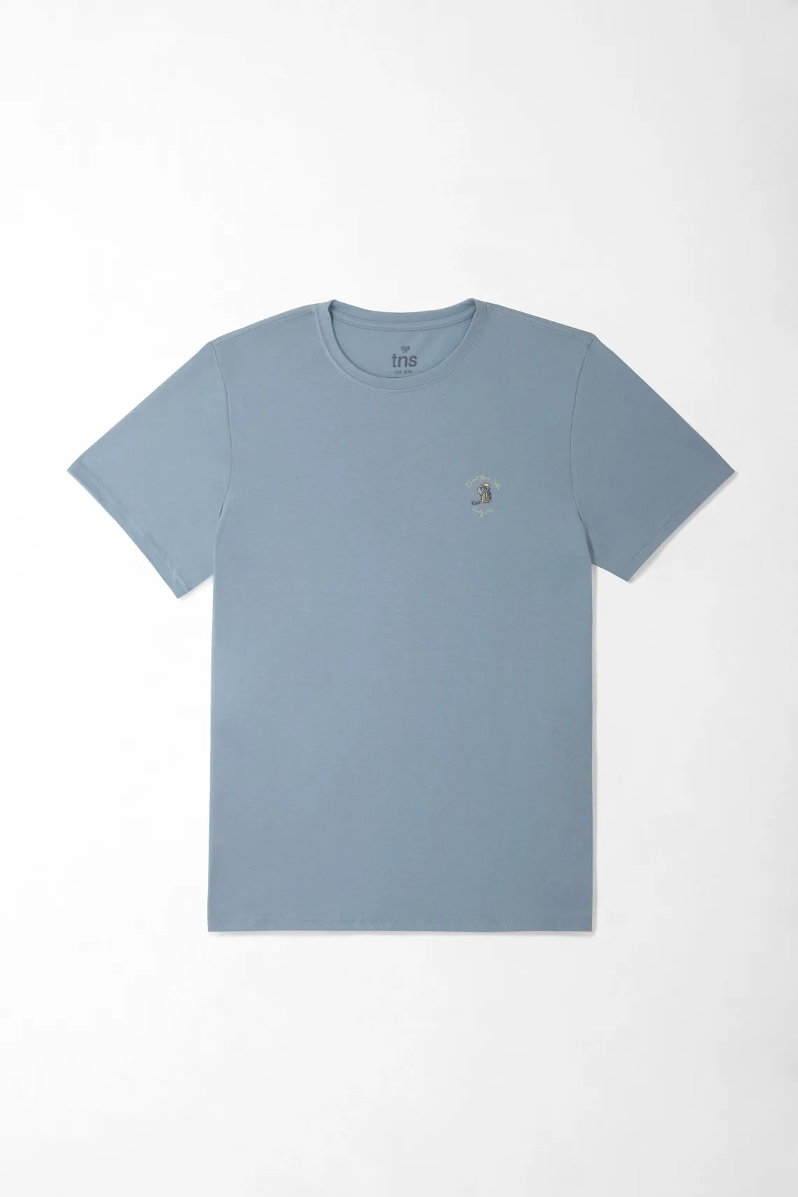 Camiseta para hombre algodón azul grisáceo corte recto con gráfico