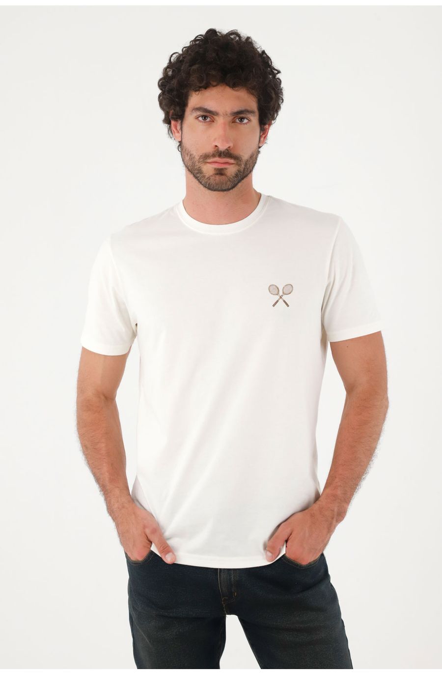 Camiseta para hombre algodón blanco regular con gráfico