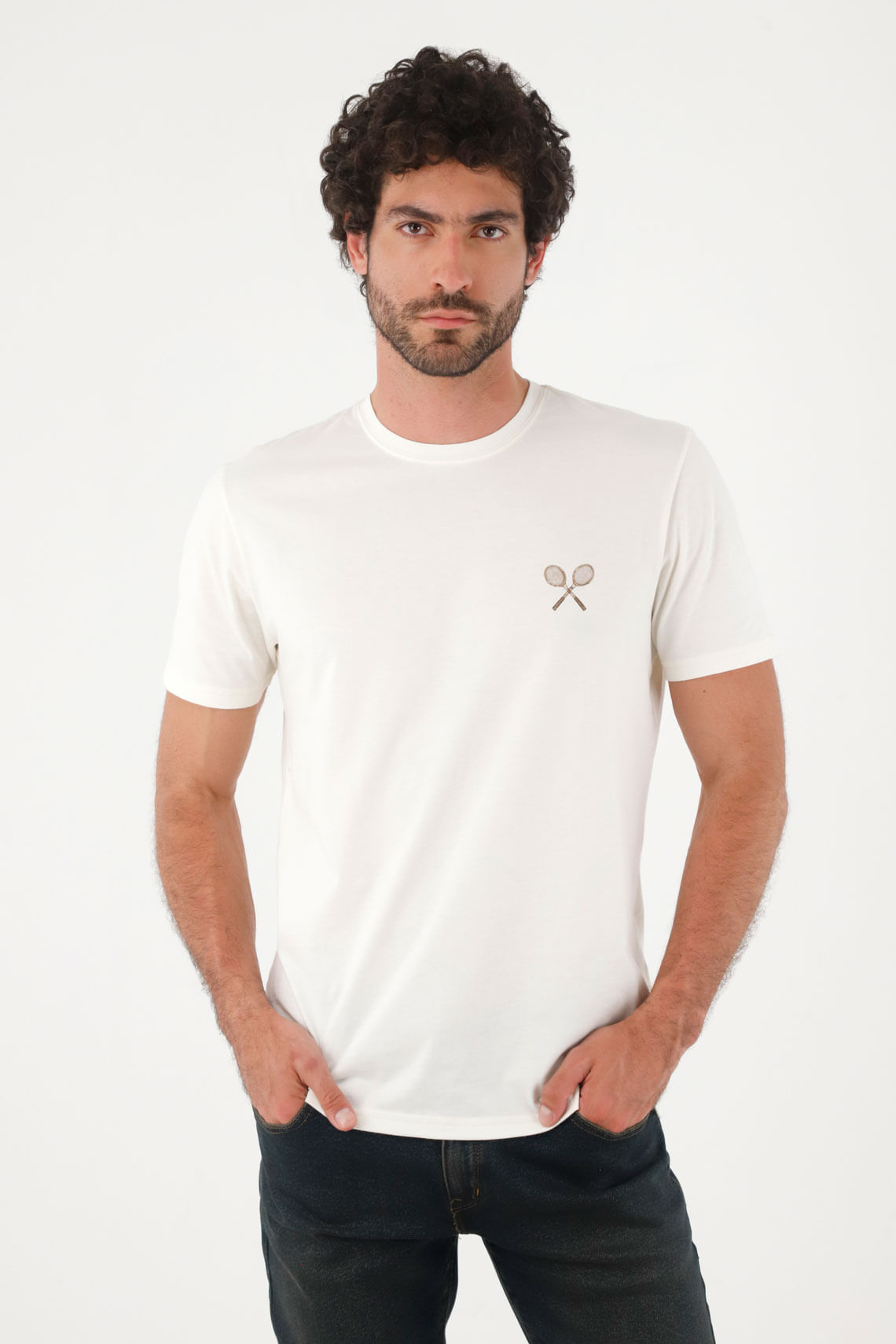 Camiseta para hombre algodón blanco regular con gráfico