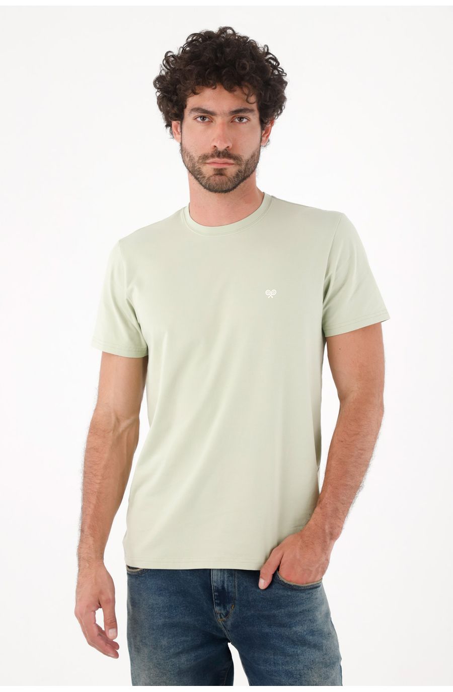 Camiseta para hombre de algodón verde regular fit con mini raquetas al pecho