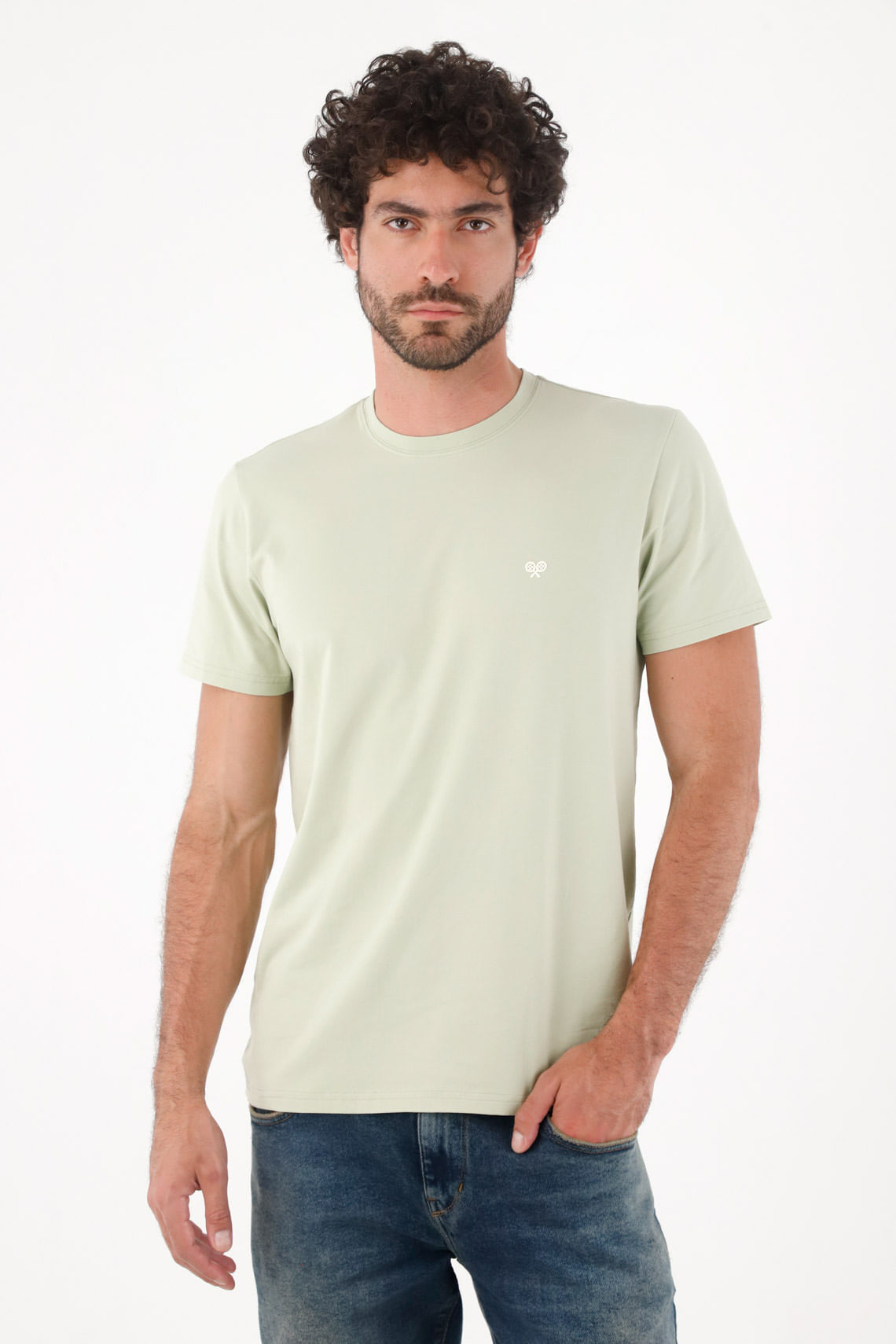 Camiseta para hombre de algodón verde regular fit con mini raquetas al pecho