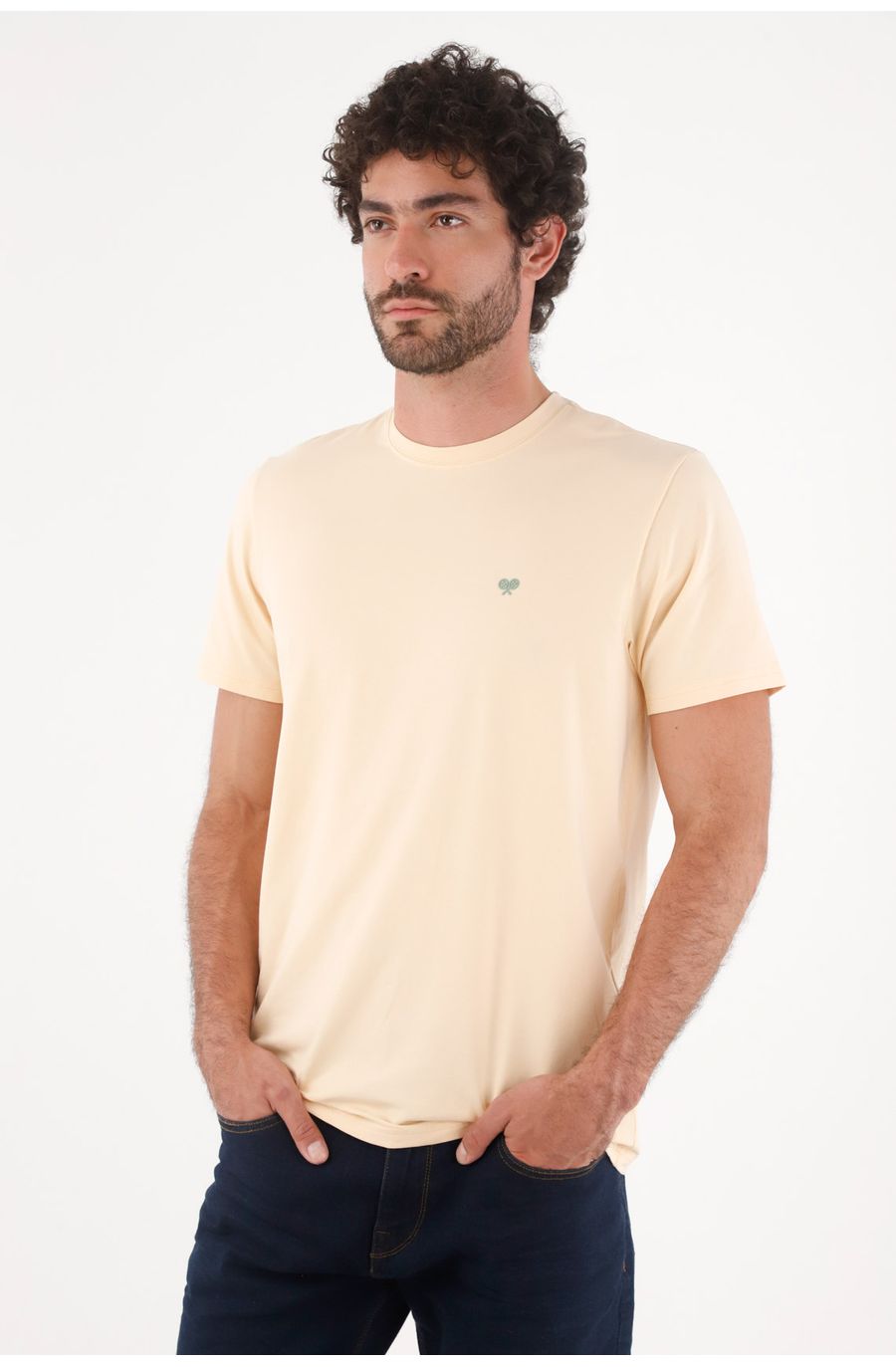 Camiseta para hombre de algodón beige claro regular con mini raquetas en el pecho