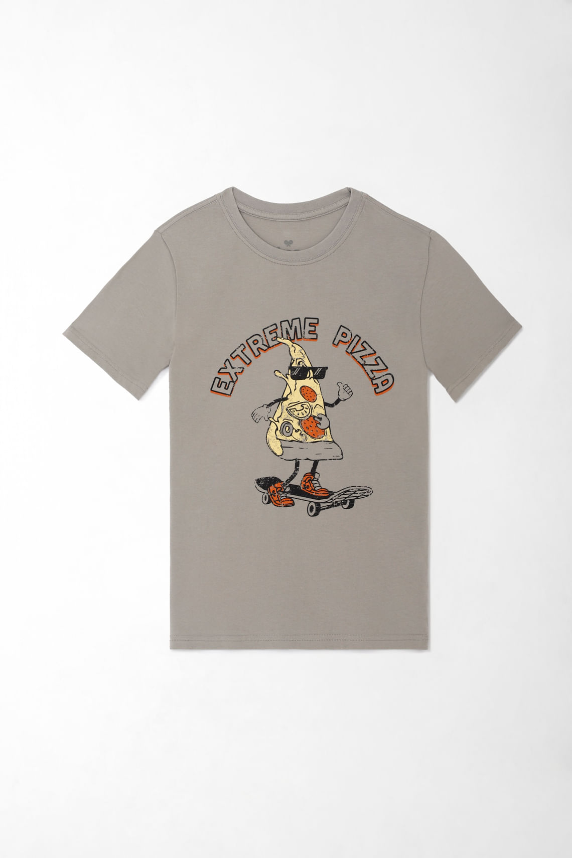 Camiseta para niño de algodón gris regular con estampado skate