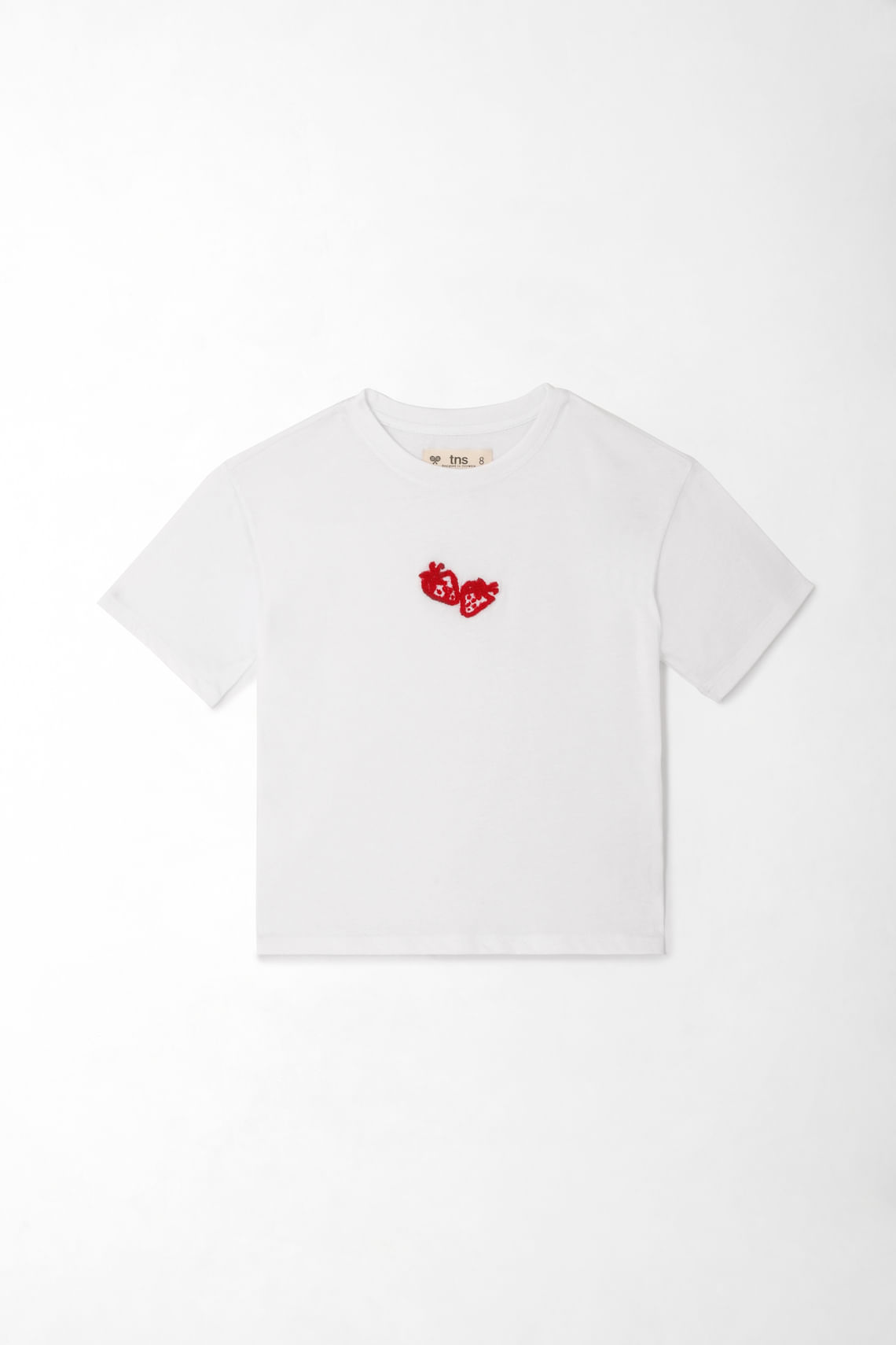 Camiseta niña algodón blanco fit recto con detalle de corazones