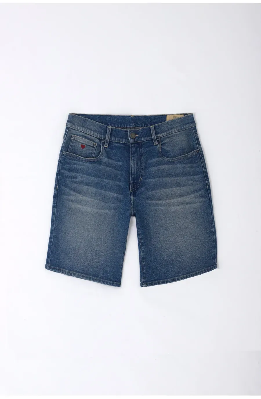 Bermuda para hombre en denim azul corte recto con bordado