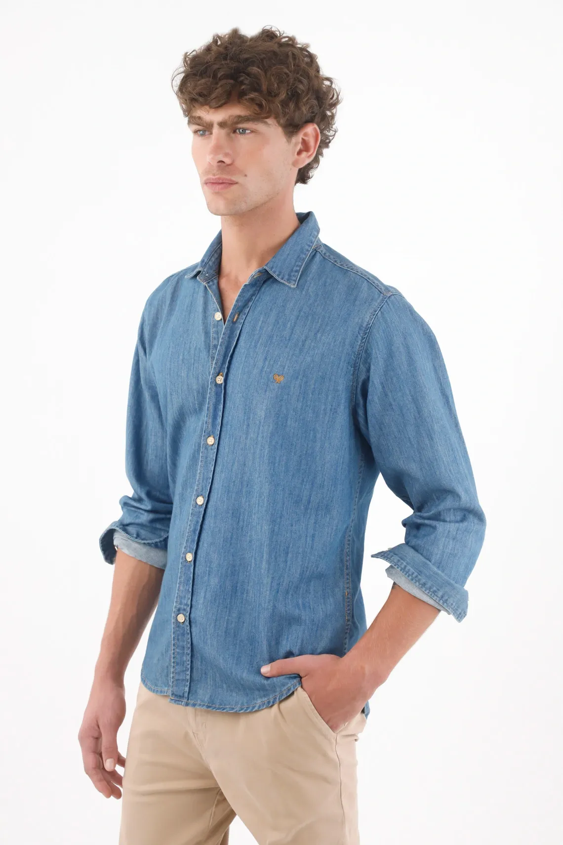Camisa para hombre en poliéster azul rayas fit relajado