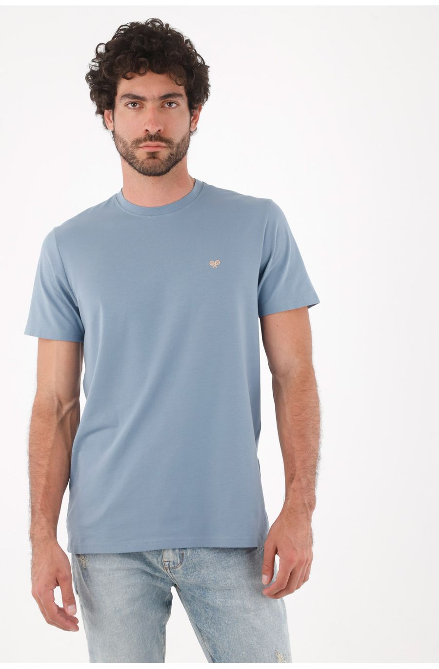 Camiseta para hombre de algodón azul regular con icono de raquetas