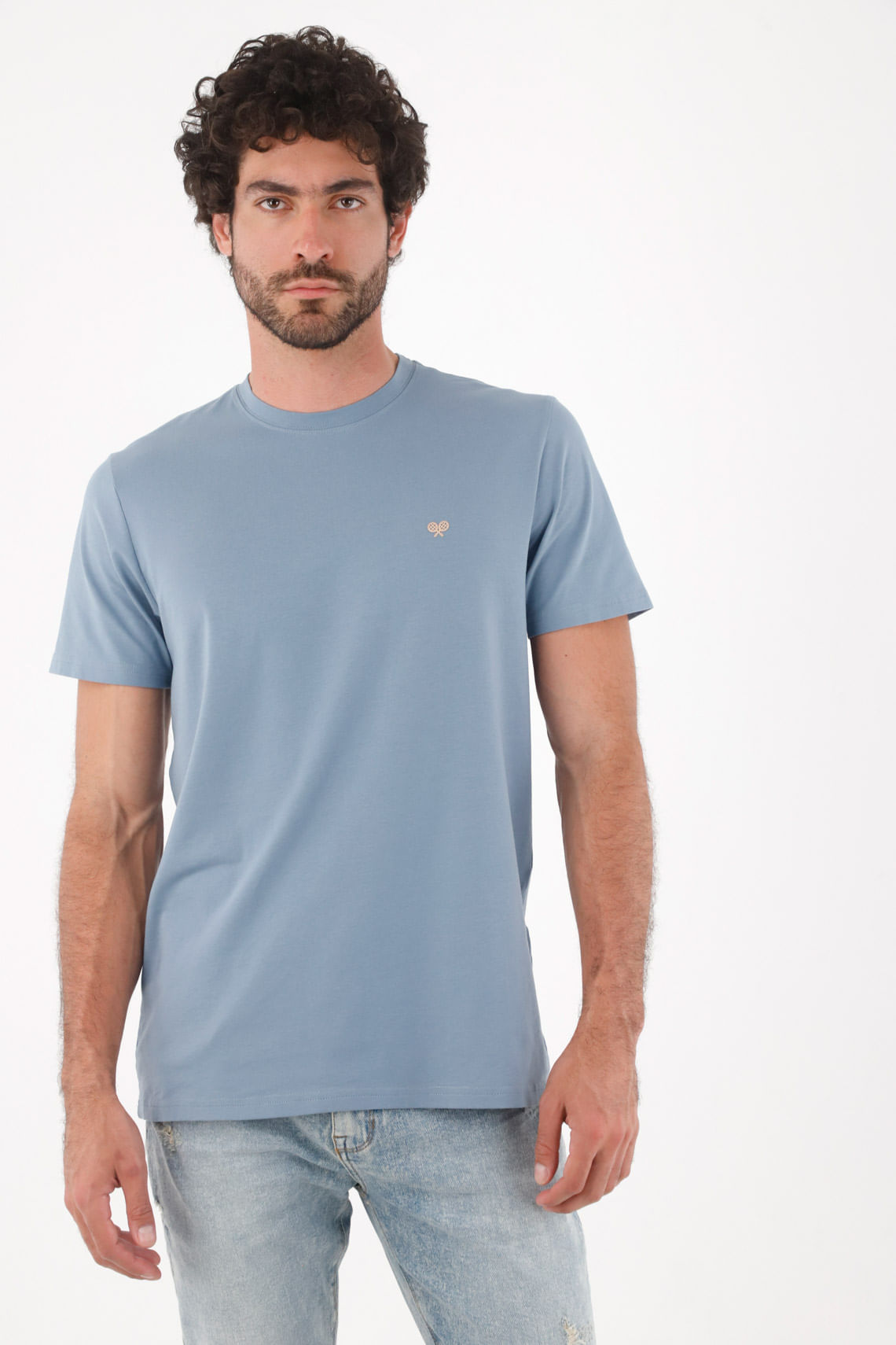 Camiseta para hombre de algodón azul regular con icono de raquetas