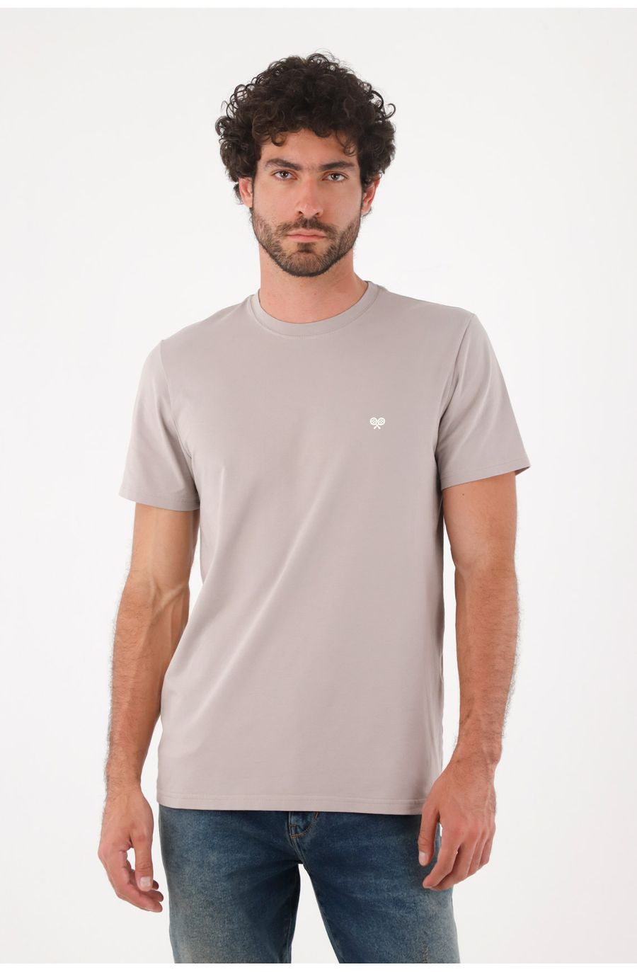 Camiseta para hombre en algodón gris claro corte regular con raquetas