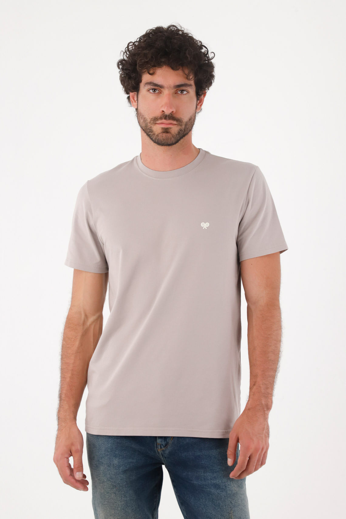 Camiseta para hombre en algodón gris claro corte regular con raquetas