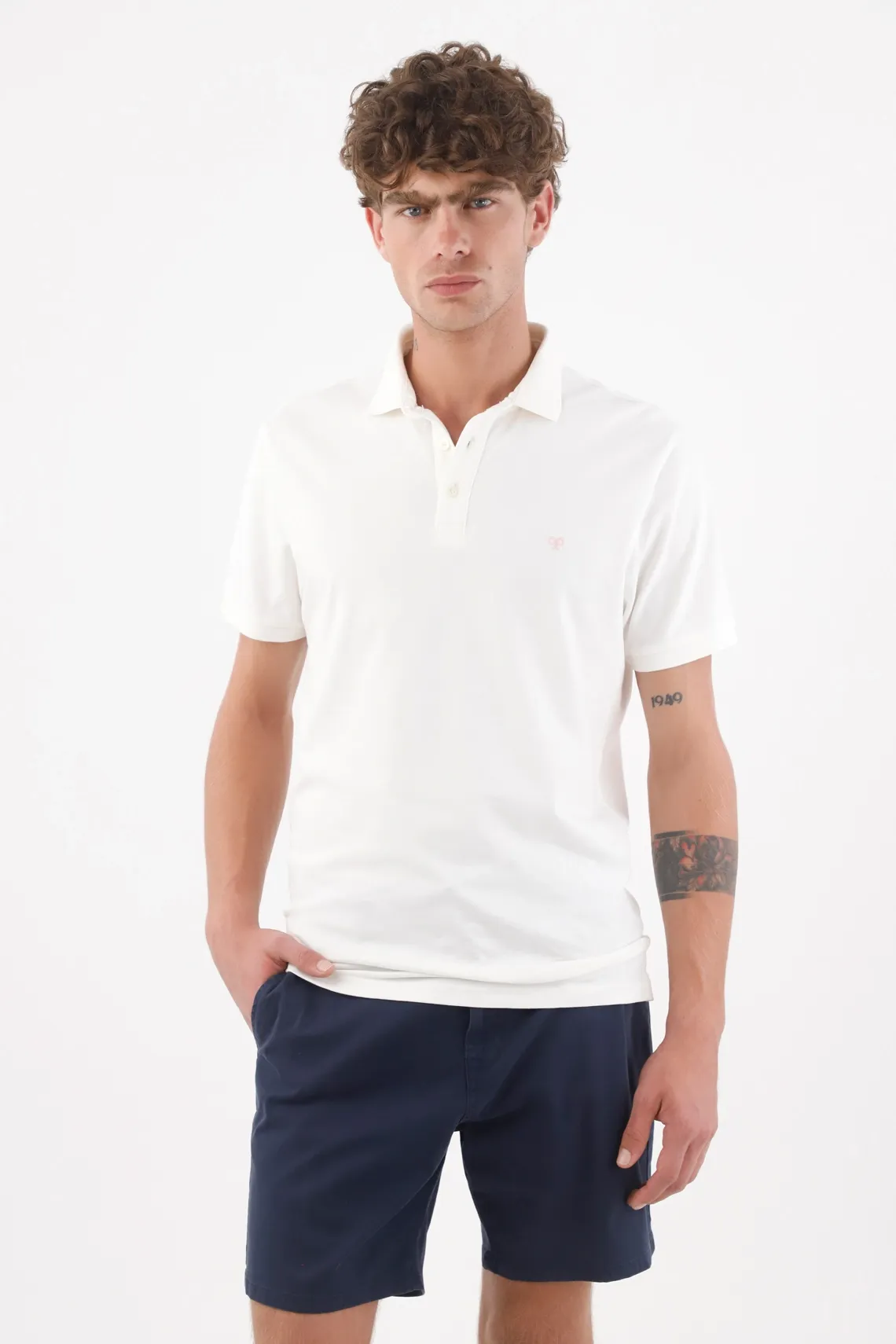 Bermuda para hombre de algodón azul marino fit tradicional con frente plano