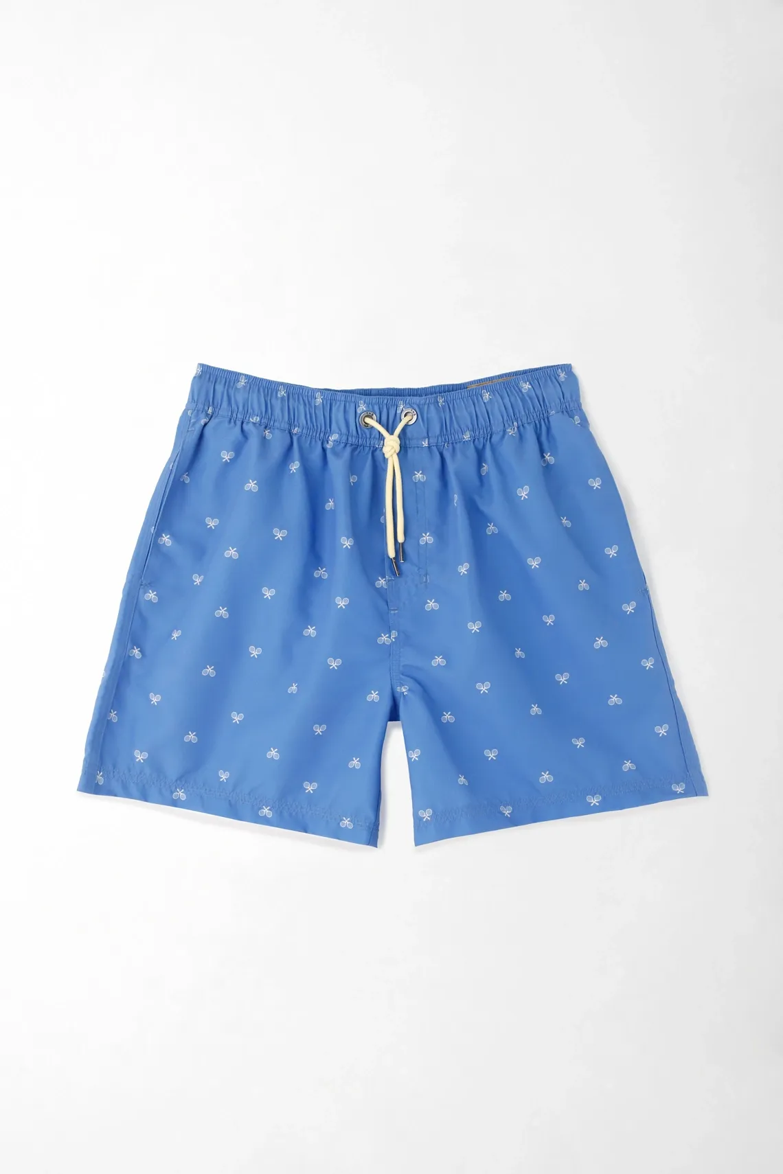 Pantaloneta de baño para hombre de poliéster azul fit regular con microestampado de raquetas