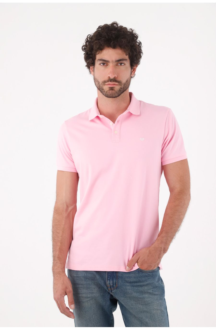 Polo para hombre de algodón rosa regular fit con tono pastel sólido