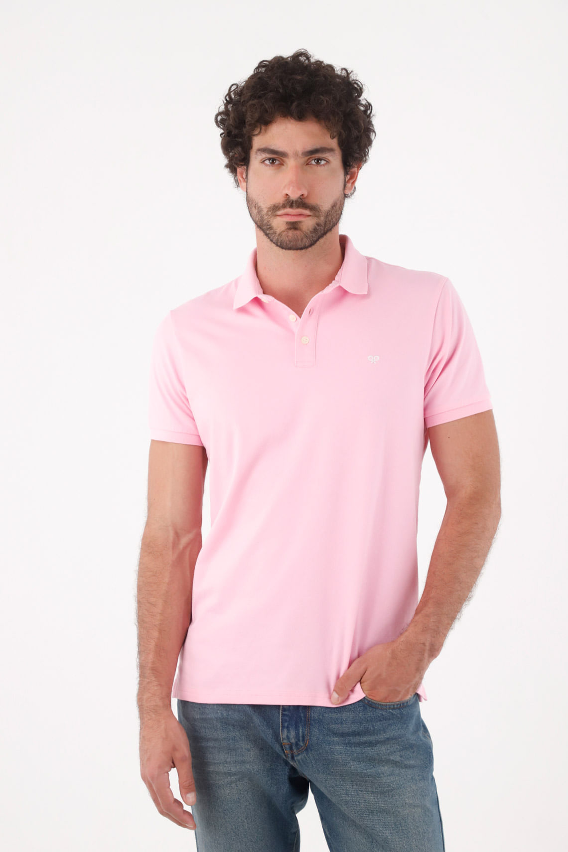 Polo para hombre de algodón rosa regular fit con tono pastel sólido