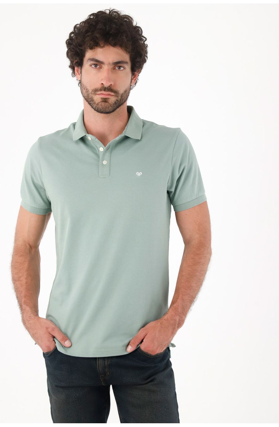 Polo para hombre en algodón verde salvia fit regular con logo bordado