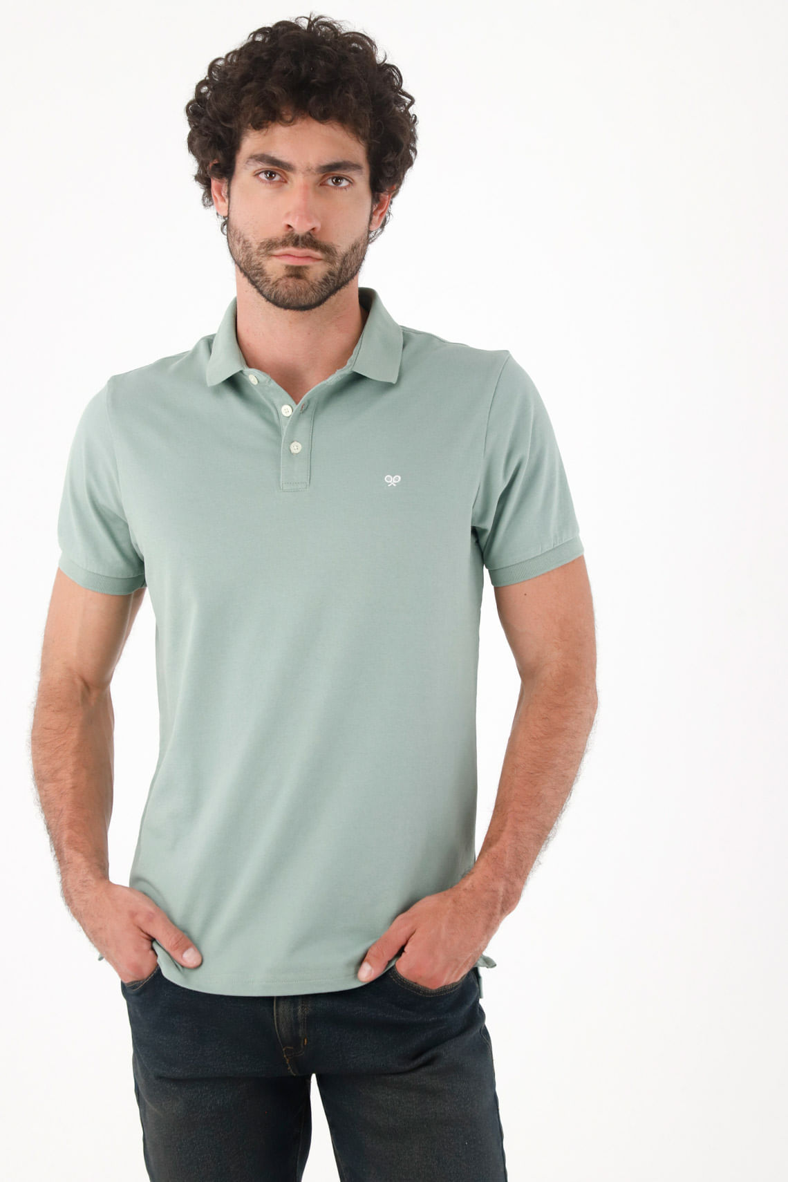 Polo para hombre en algodón verde salvia fit regular con logo bordado