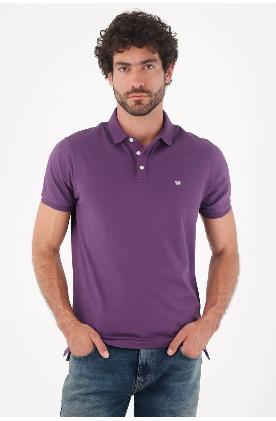 Polo para hombre de algodón morado fit regular con mini logo bordado