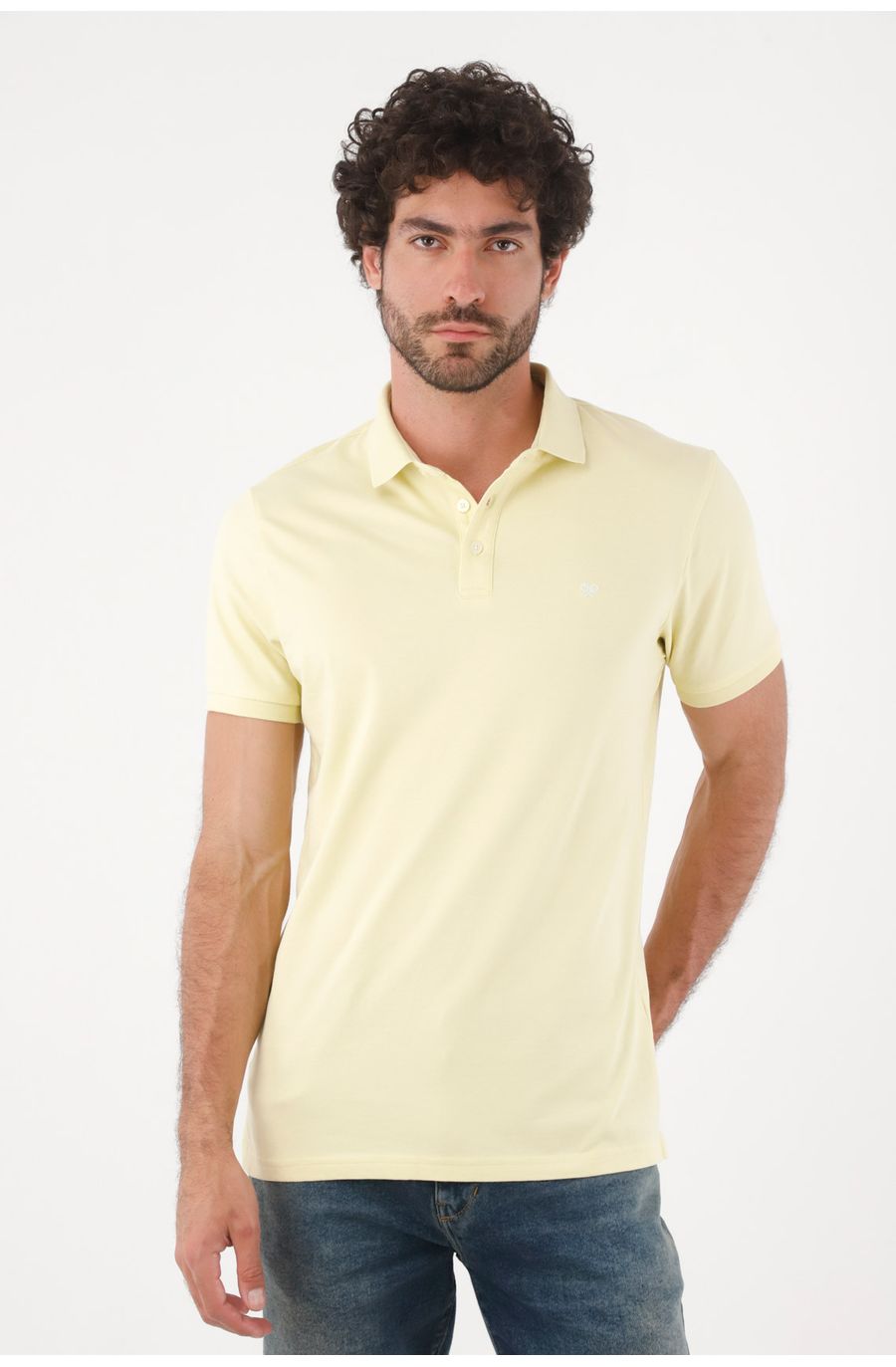 Polo para hombre en algodón amarillo pastel fit clásico con logo minimal