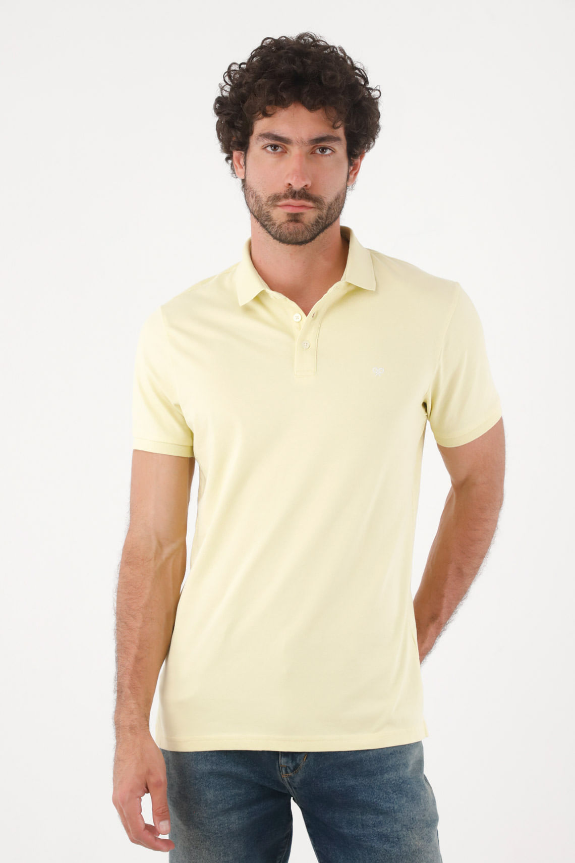 Polo para hombre en algodón amarillo pastel fit clásico con logo minimal