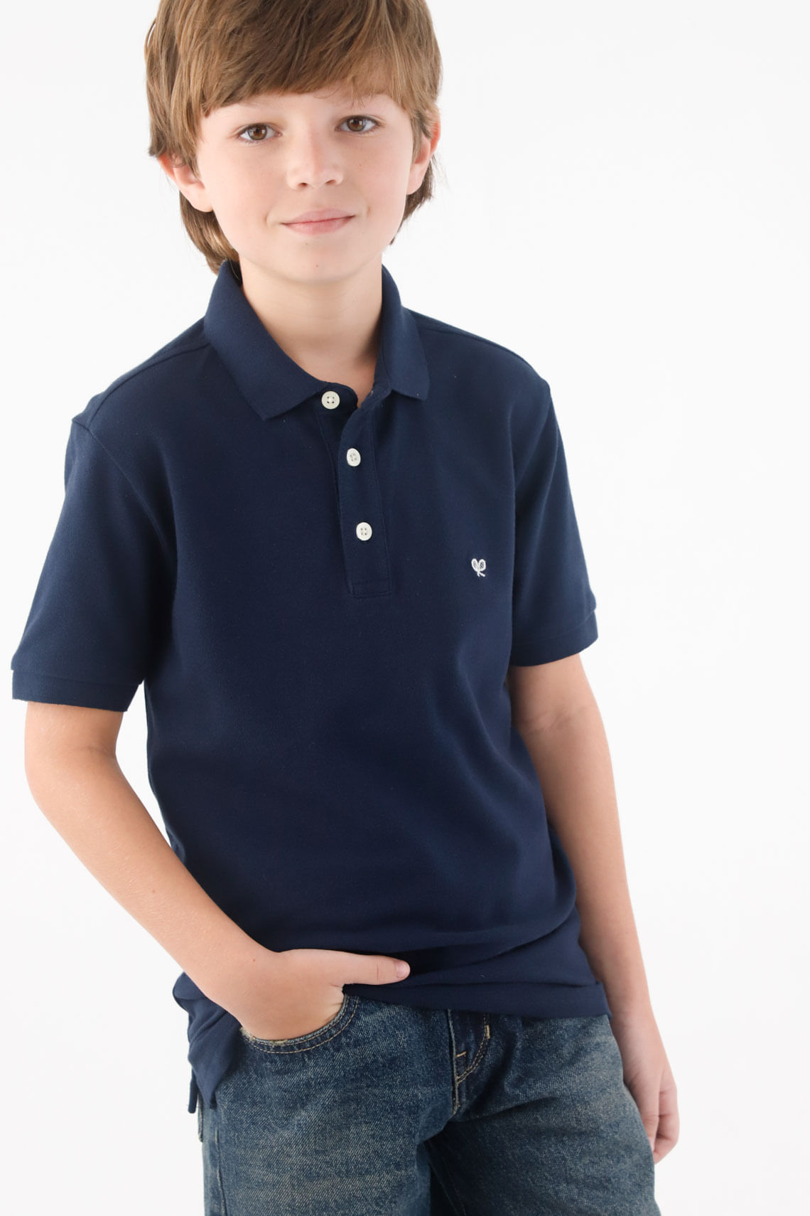 Polo para niño de algodón azul marino corte clásico con mini bordado