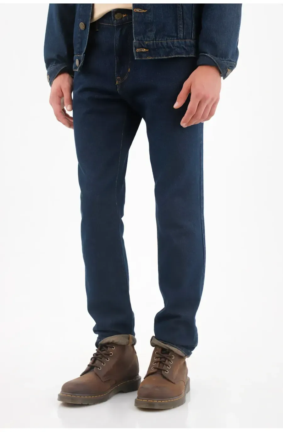 Jean para hombre de denim de algodón azul índigo corte recto con lavado oscuro uniforme