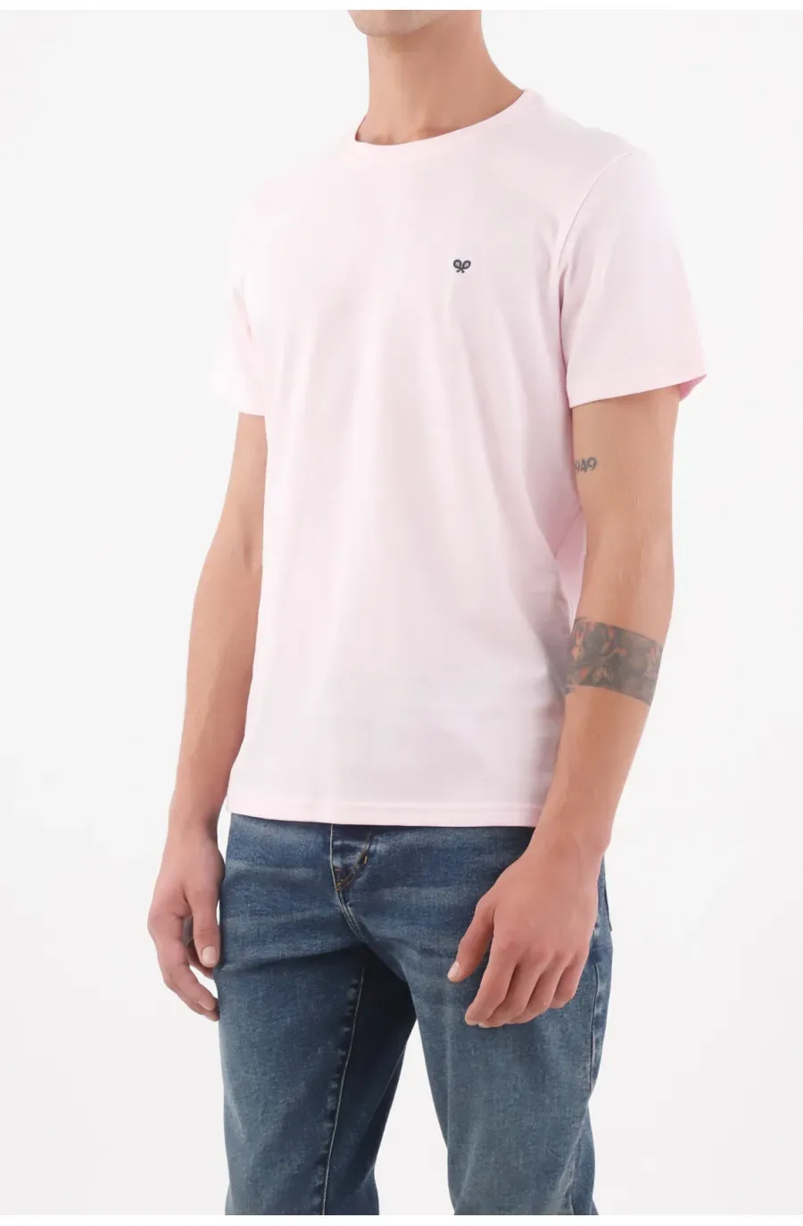 Camiseta para hombre de algodón rosa fit regular con mini raqueta