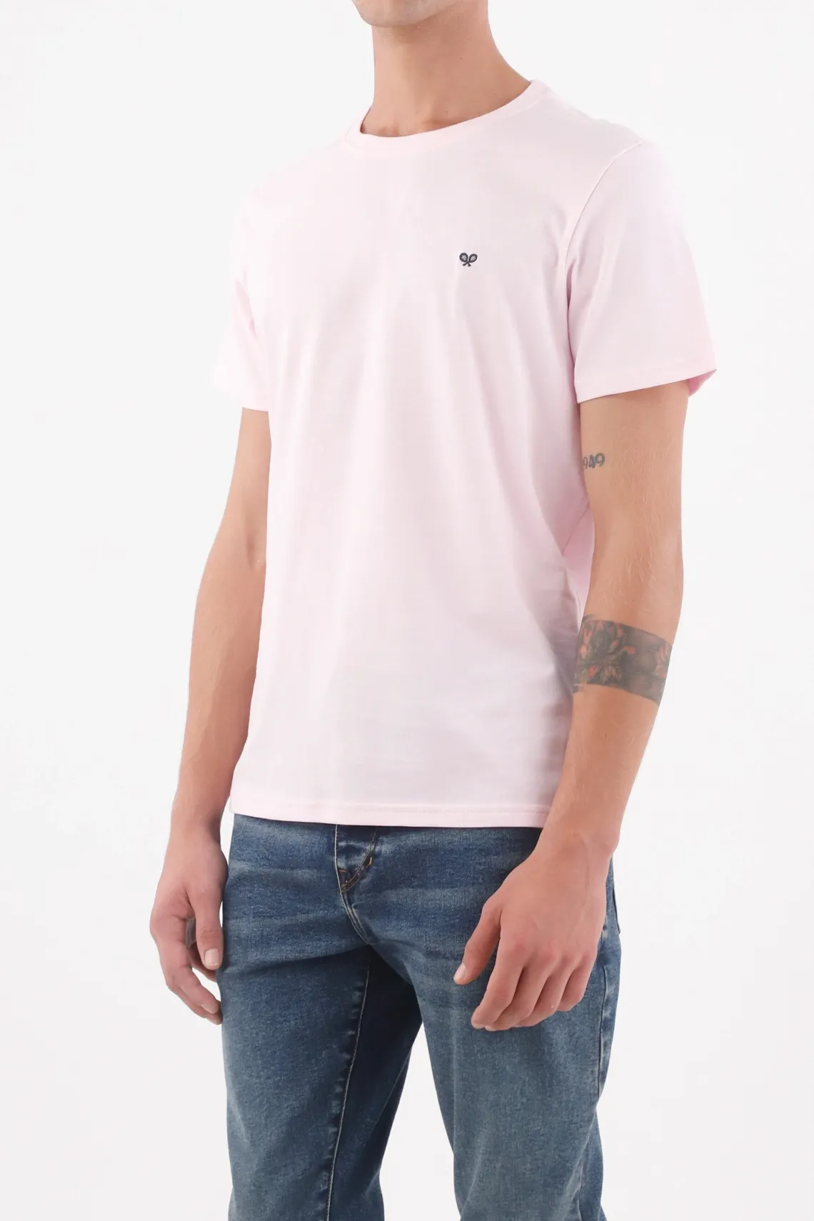 Camiseta para hombre de algodón rosa fit regular con mini raqueta