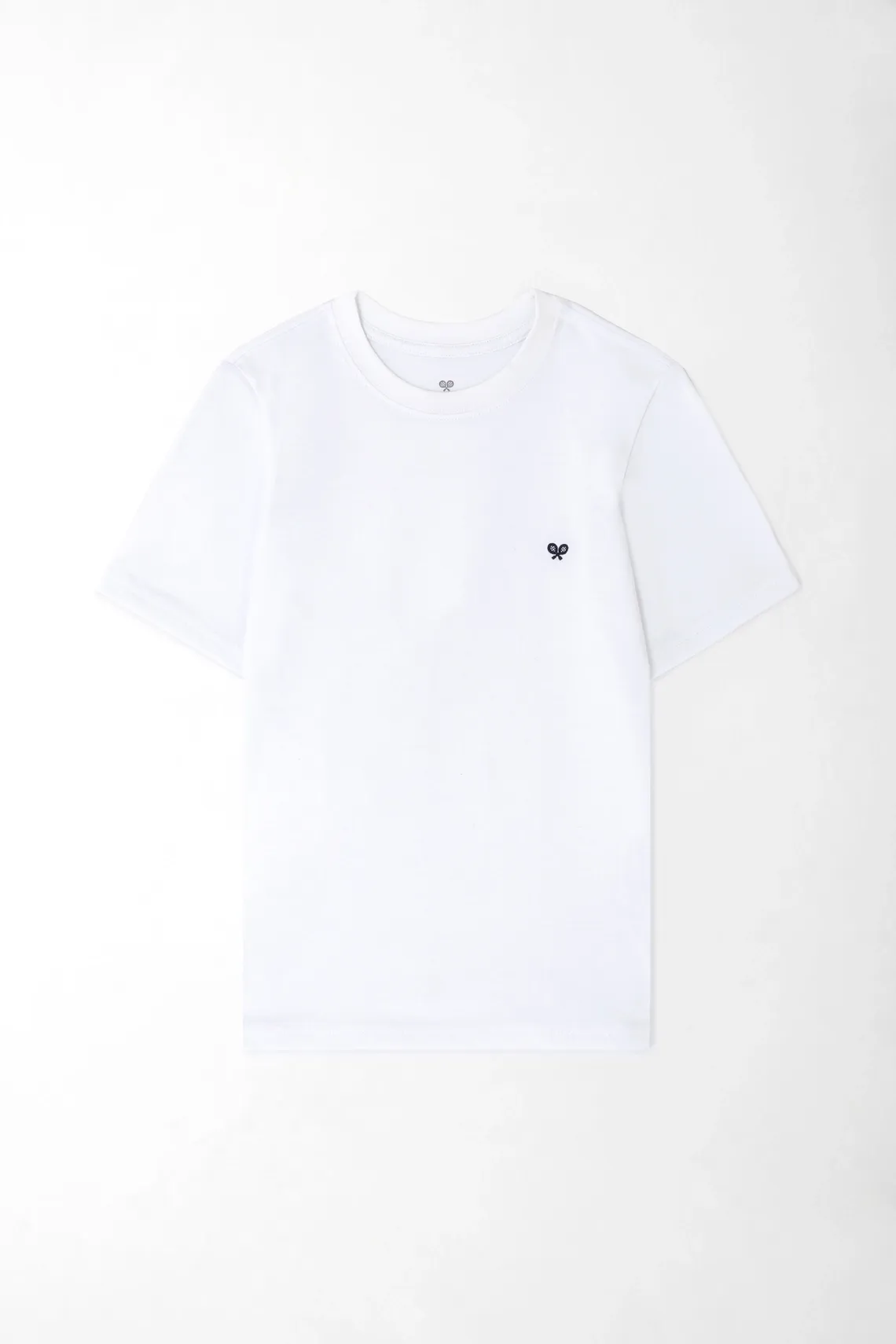 Camiseta para niño en algodón blanco fit clásico con bordado raquetas