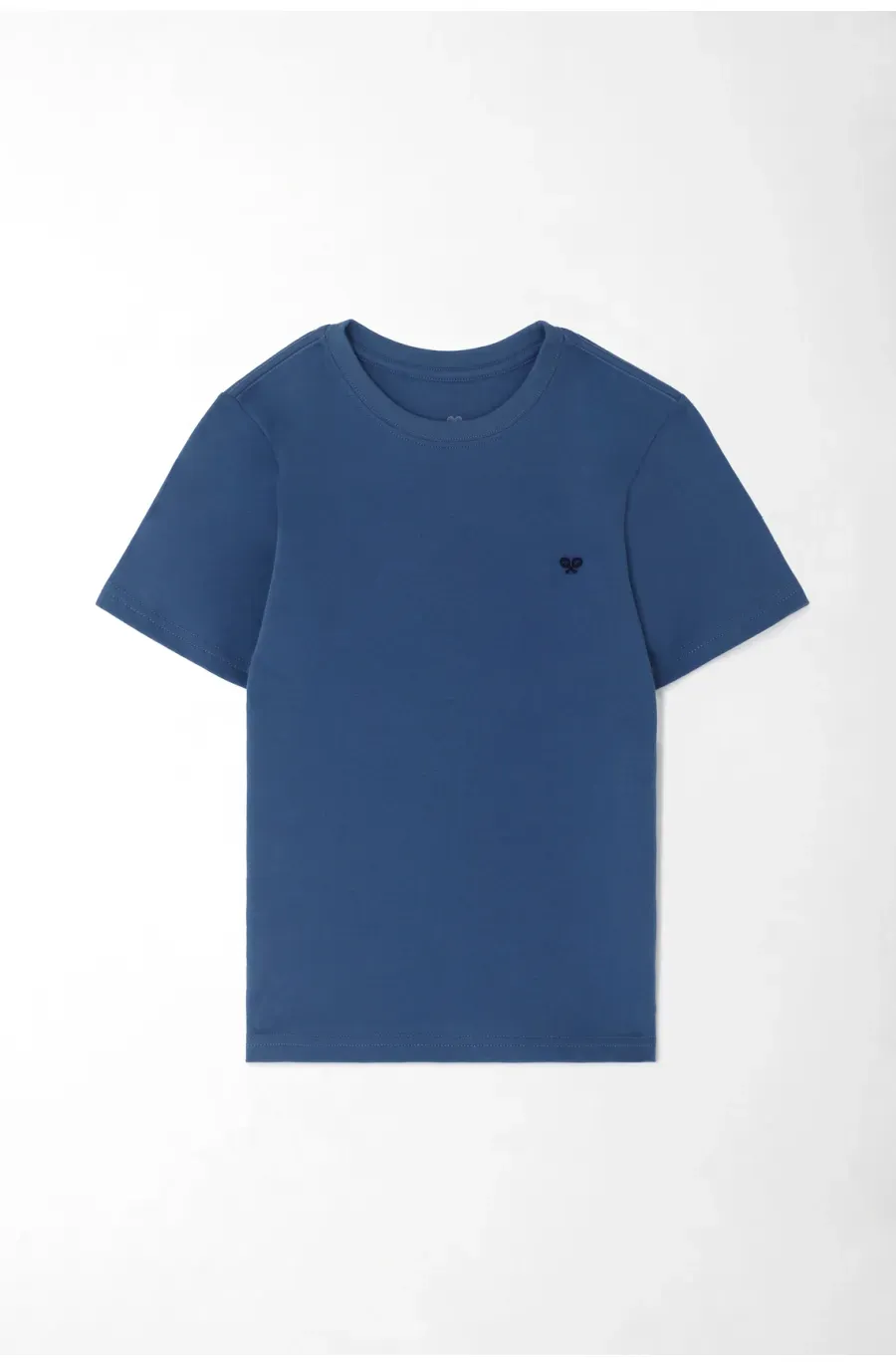 Camiseta para niño de algodón azul corte recto con bordado raqueta