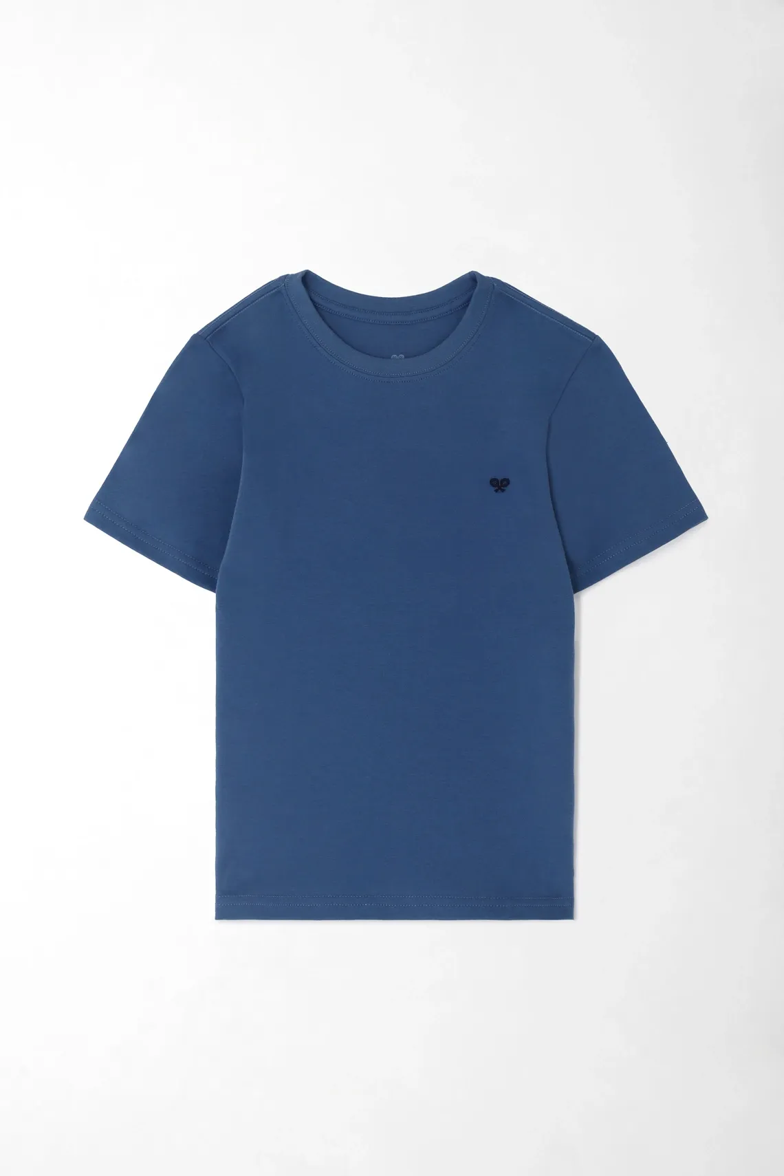 Camiseta para niño de algodón azul corte recto con bordado raqueta