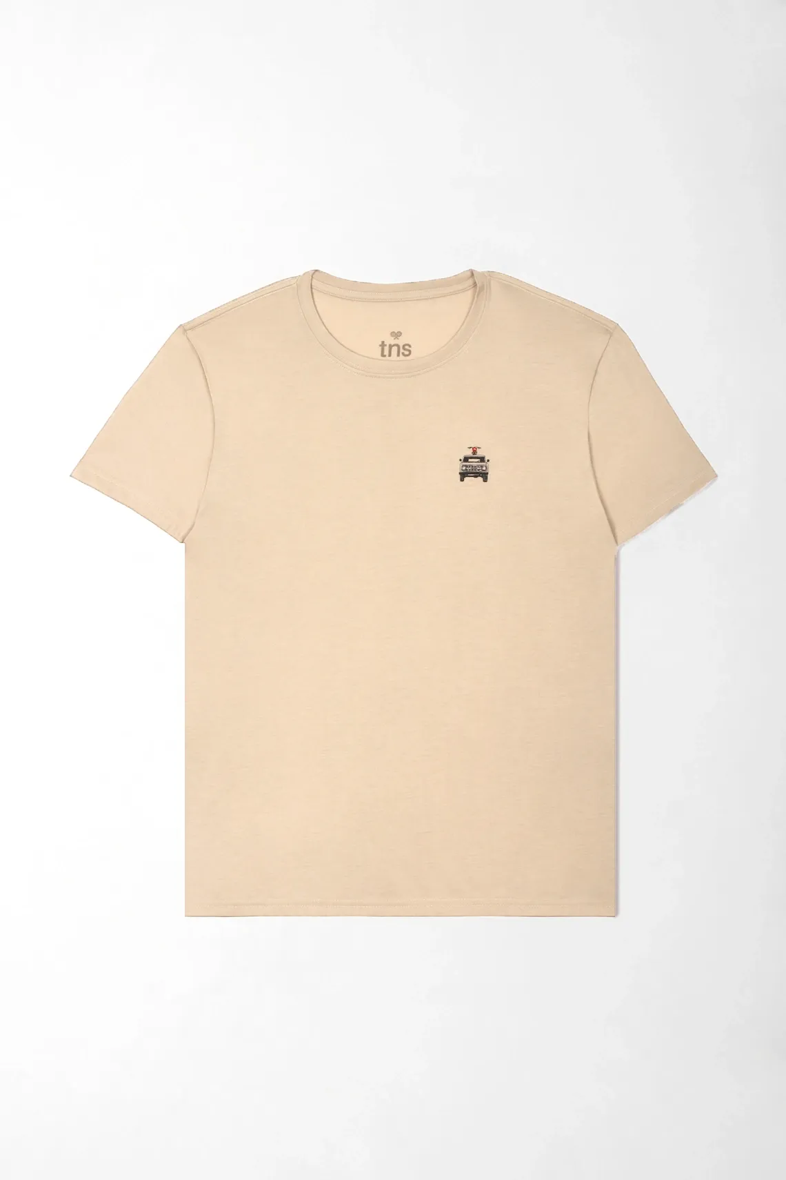 Camiseta gráfica regular fit con mini gráfico al pecho en jersey beige para hombre