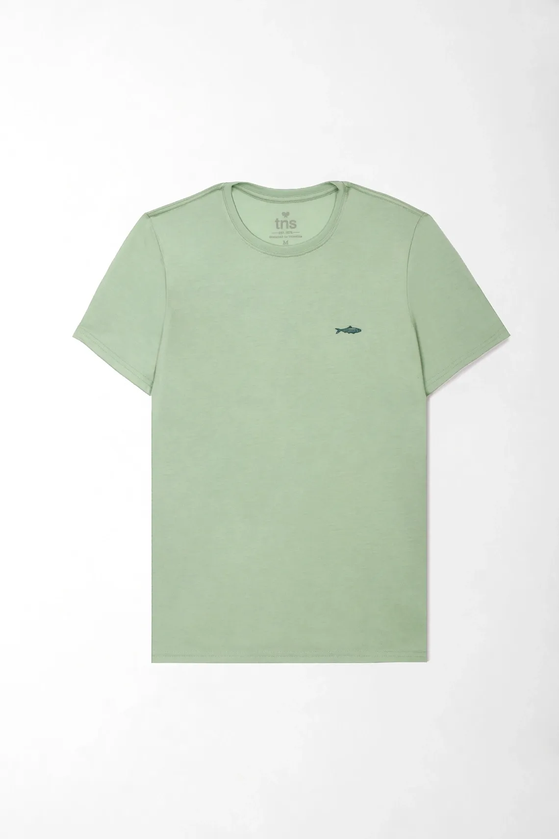 Camiseta regular fit con mini gráfico de pez en algodón verde para hombre