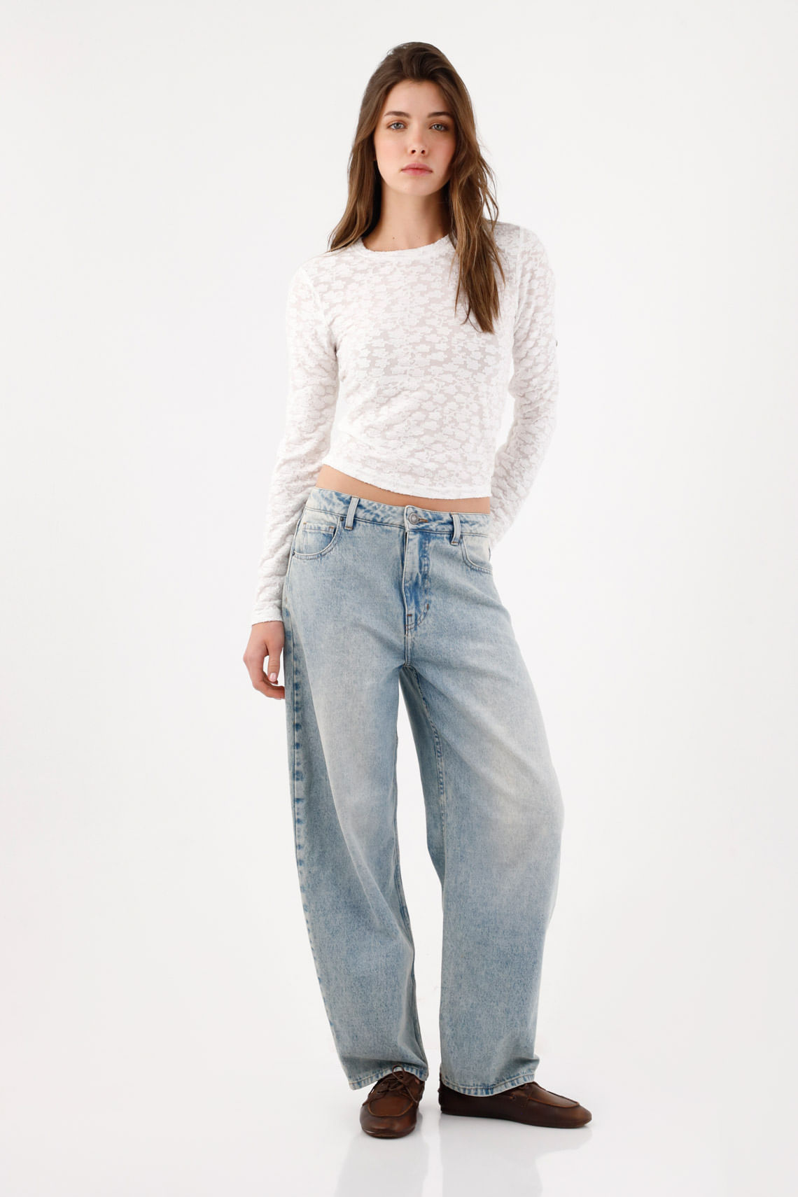 Jean baggy con pierna extra amplia en algodón azul claro para mujer