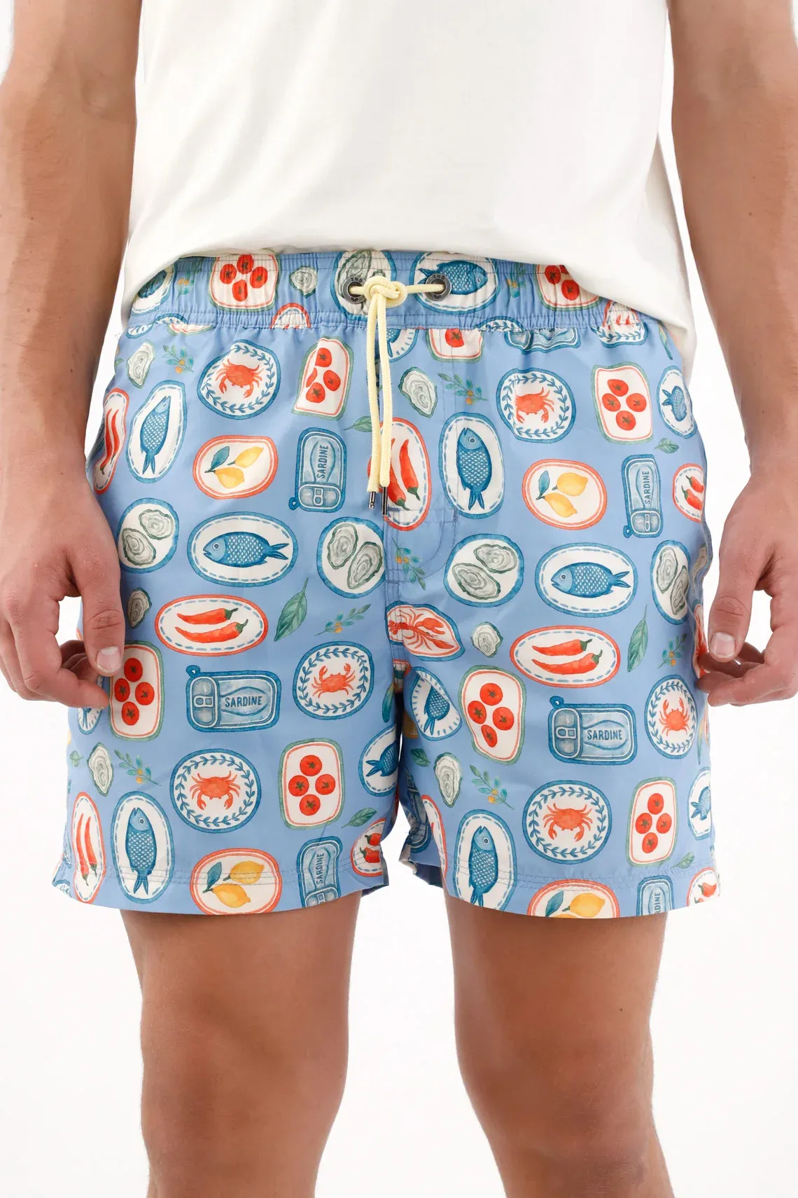 Pantaloneta de baño regular con estampado marino en poliéster azul para hombre