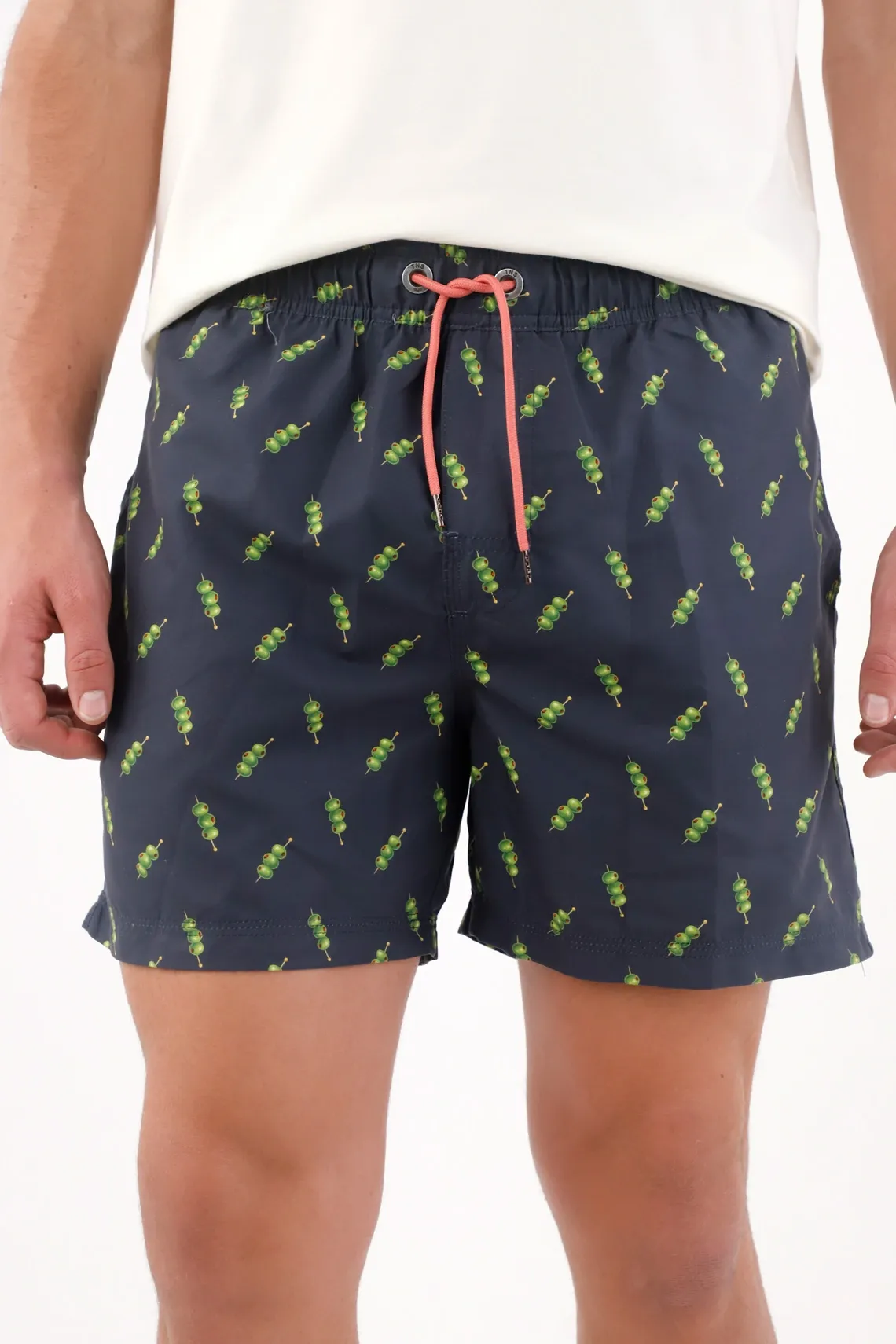 Pantaloneta de baño corte recto con estampado all over en poliéster azul marino para hombre