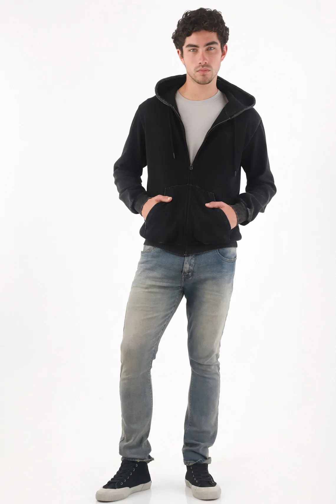 Jean slim con lavado degradé en denim de algodón azul para hombre