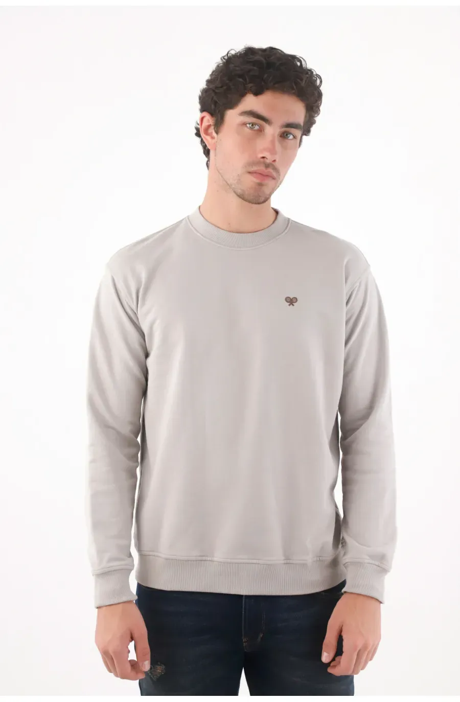 Buzo corte clásico con mini logo bordado en algodón gris para hombre