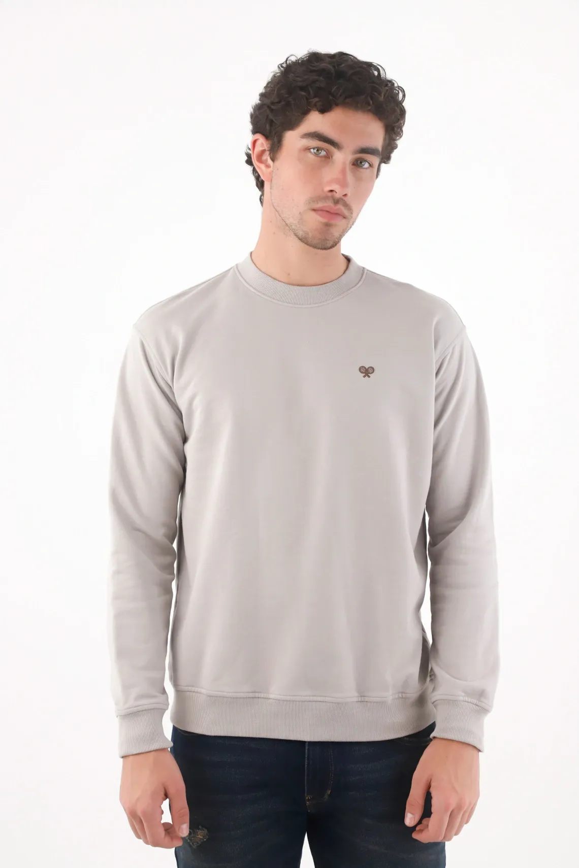 Buzo corte clásico con mini logo bordado en algodón gris para hombre