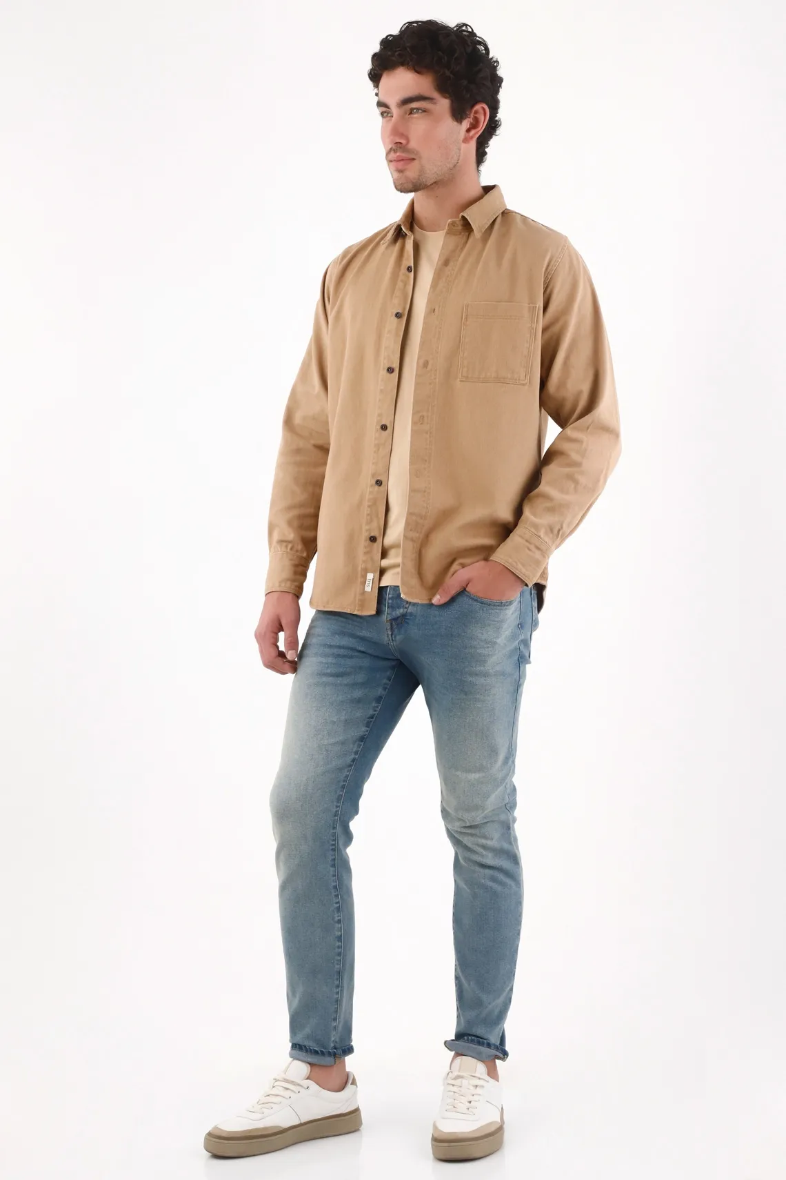 Jeans skinny con desvanecido frontal en algodón azul claro para hombre