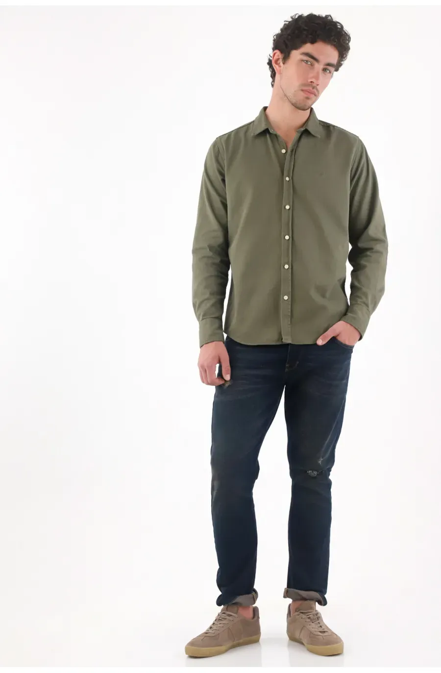Jeans slim con desgastes sutiles de algodón índigo oscuro para hombre
