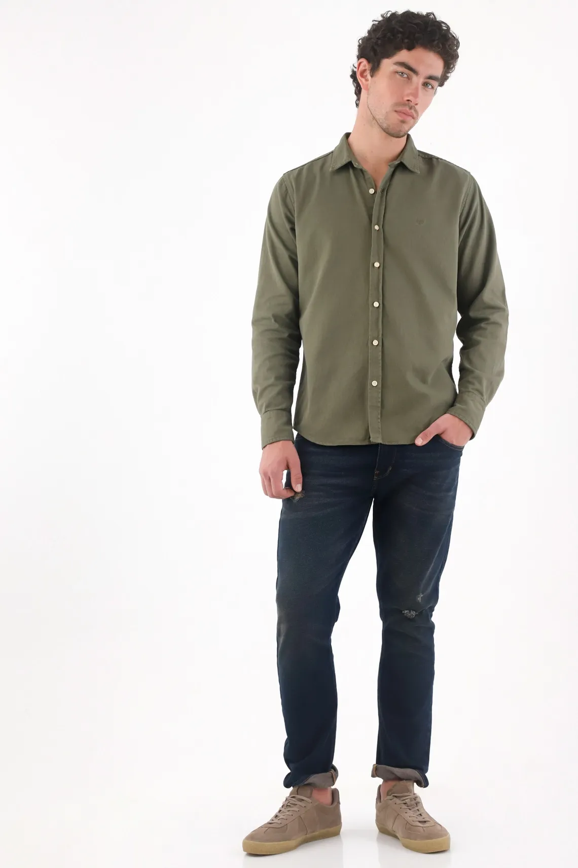 Jeans slim con desgastes sutiles de algodón índigo oscuro para hombre