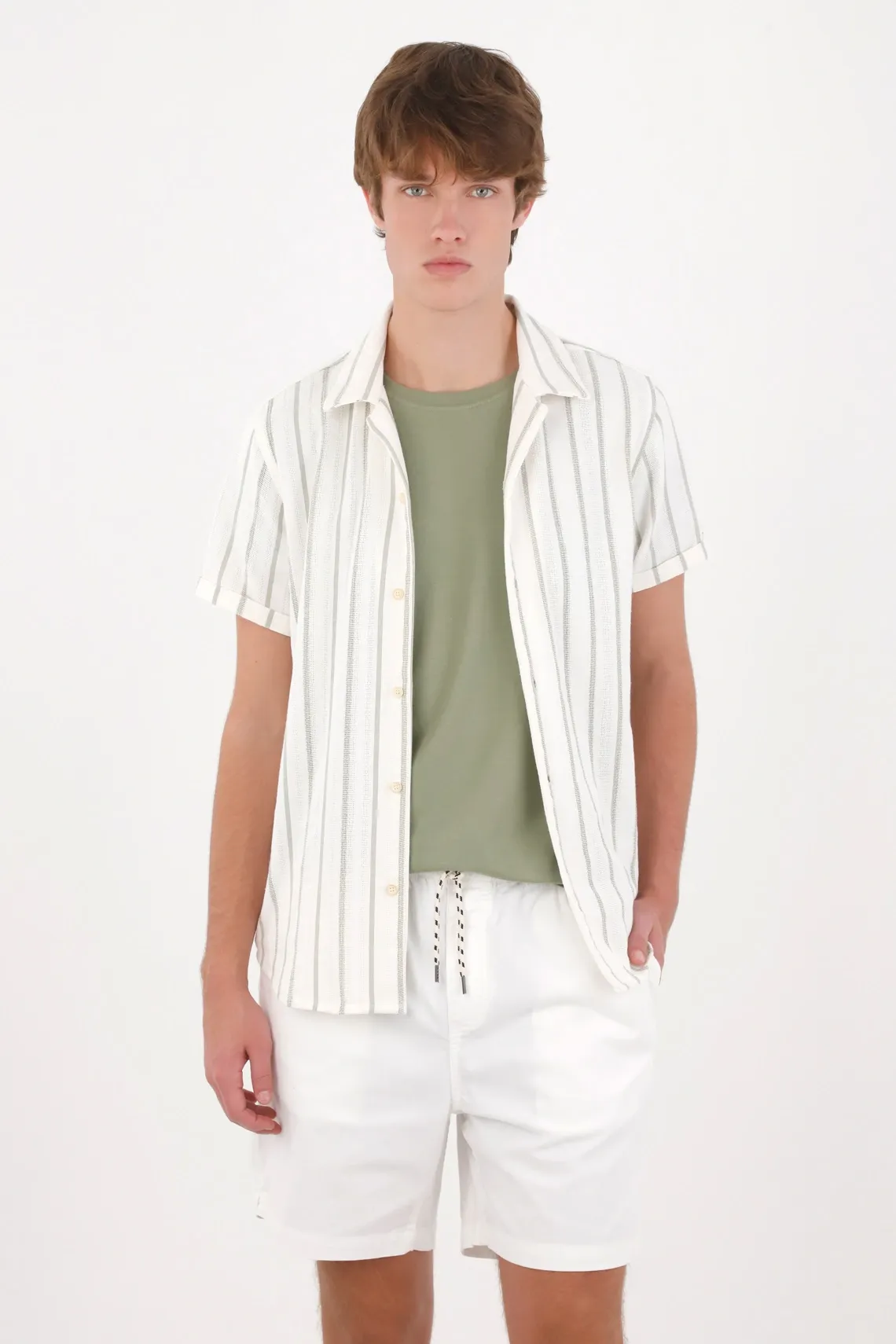 Bermuda chino de ajuste relajado con cordón bicolor en algodón blanco para hombre