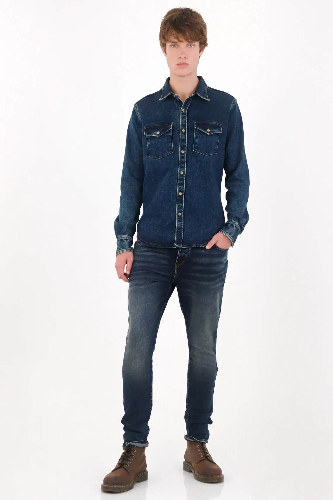 Jeans skinny con lavado en contraste en denim para hombre